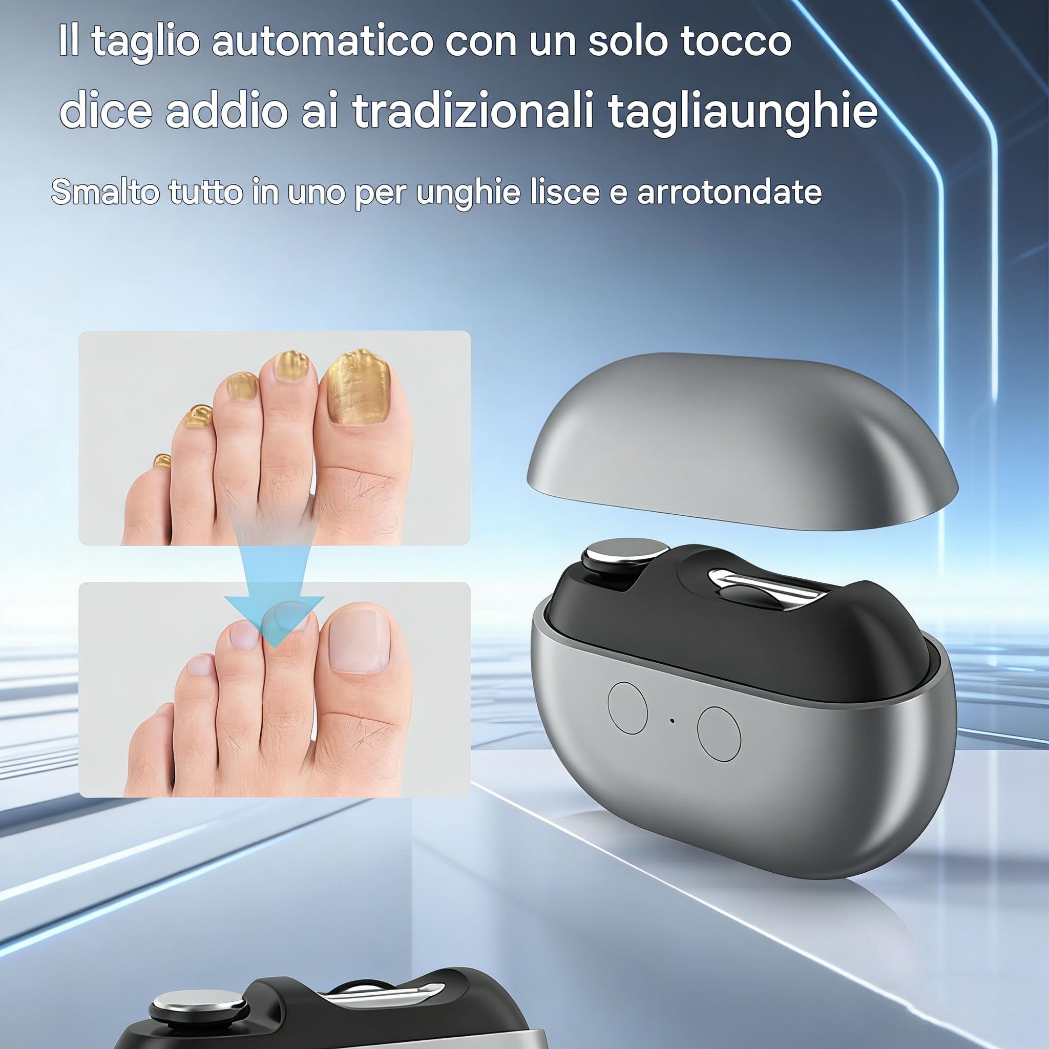 Taglia Unghie Elettrico Uomo, Tagliaunghie Elettrico Mani E Piedi, Con Luce LED, Con Taglio Di Precisione, Smerigliatrice Ricaricabile Intelligente, Per Cura E Lucidatura Di Unghie (A)