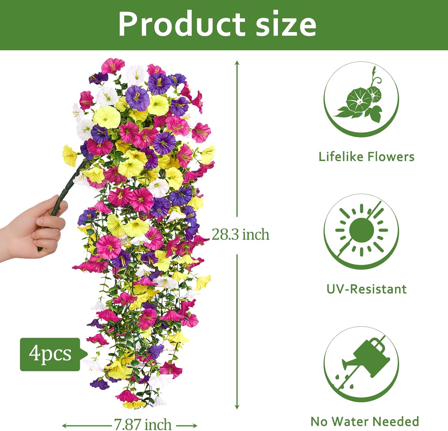 Serwalin Artificial Hanging Flowers for Outdoors UV Resistant, 4PCS Faux Morning Glory Fake Outdoor Flowers Realistic Silk Flower Plants for Outside Planter Front Door Porch Patio Yard Decor - Image 6