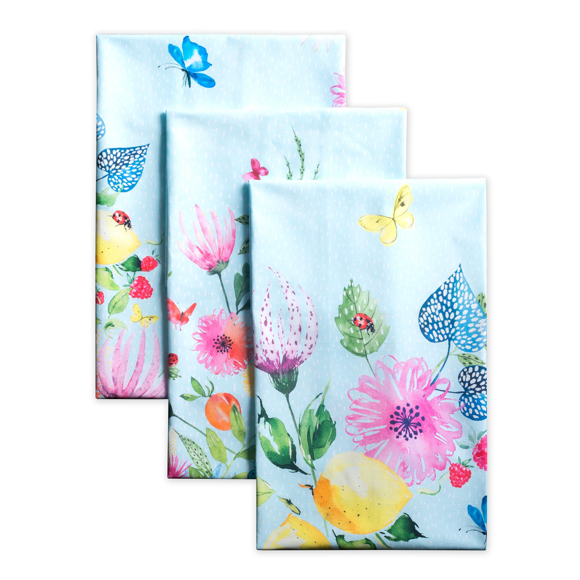 Maison d' Hermine Kitchen Towels Set of 3 100% Cotton 70 CM x 50 CM Reusable Cloth Tea Dish Towels Absorbent with Hanging Loop for Kitchen Dining Hotel Spring Summer (Jardin D'Ete - Mint)