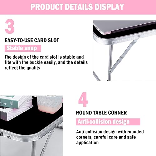 Miniatura 6 de Mesa plegable portátil  Pequeña mesa plegable al aire libre, adecuada para viajes, camping, playa, barbacoa, picnic, fiesta, patio (negro)