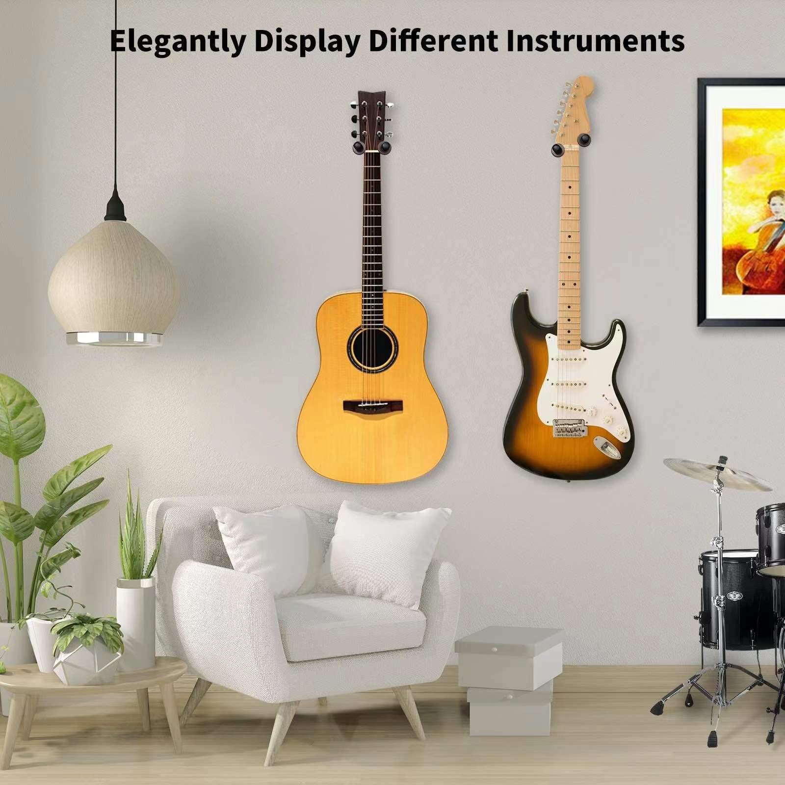 3-pak uchwyt ścienny do gitary, wieszak ścienny z drewna neboicznego, hak do gitary, akcesoria gitarowe do akustycznej gitary basowej, ukulele, banjo mandoliny