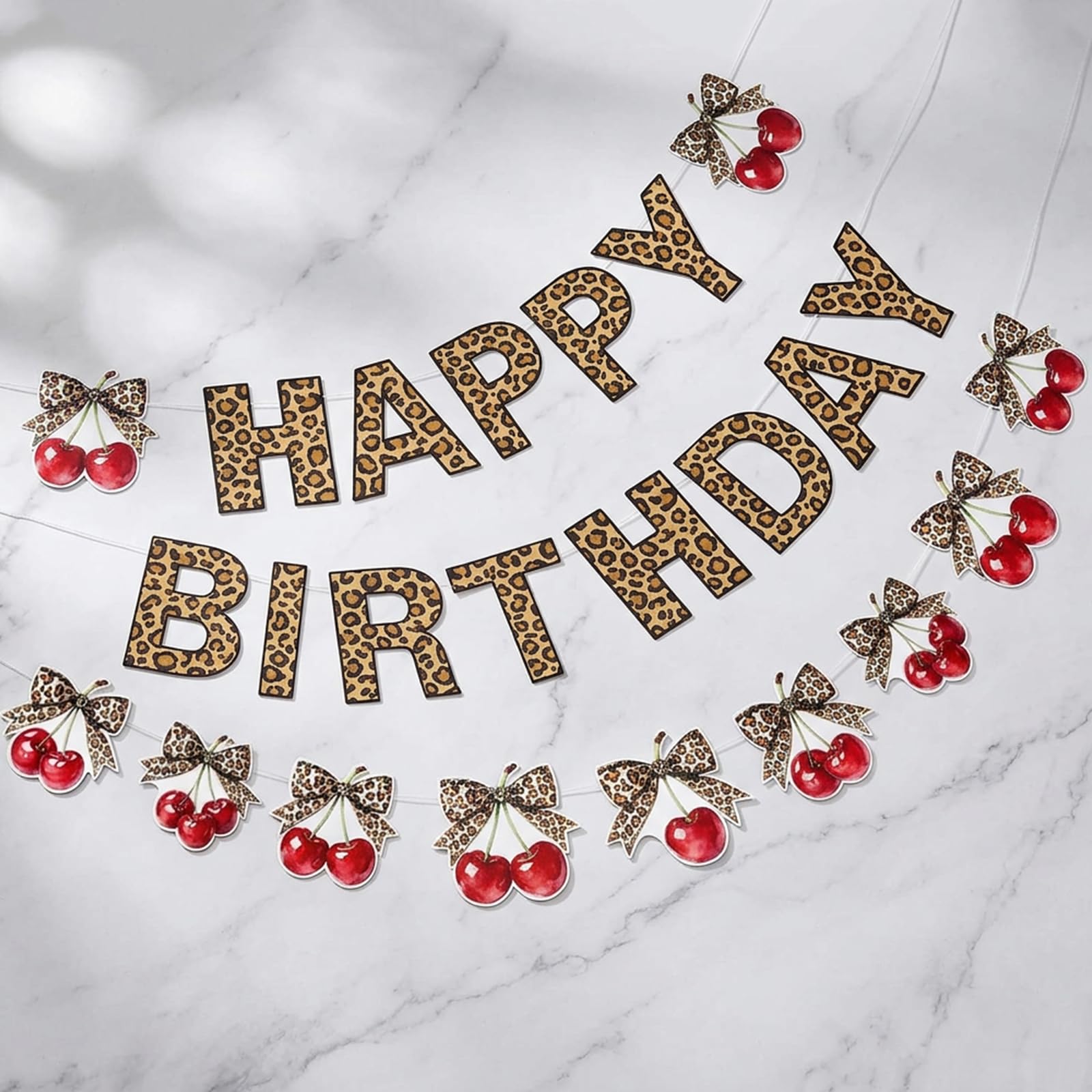 Leopard Print Birthday Decorations Cherry Theme 2 Pack - Banner & Garland Set for Adult Party, Bold and Sassy Home Decor