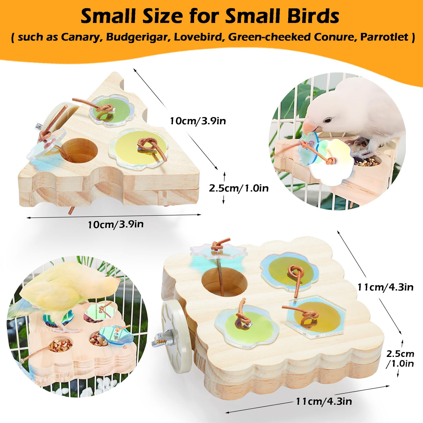 4-Piece Wooden & Stainless Steel Foraging Toy Set - Interactive Bird and Rat Enrichment Puzzles for Parakeets, Conures and Small Rodents - image 2