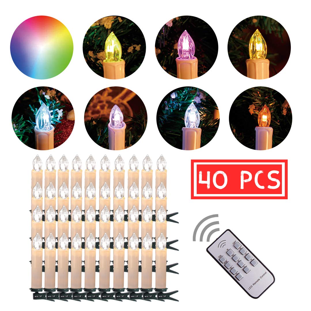 CCLIFE LED Weihnachtskerzen Kabellos RGB Kerzen Dimmbar Bunt Weihnachtsbaumkerzen Christbaumkerzen mit Fernbedienung Timer,Lichtfrabe:RGB