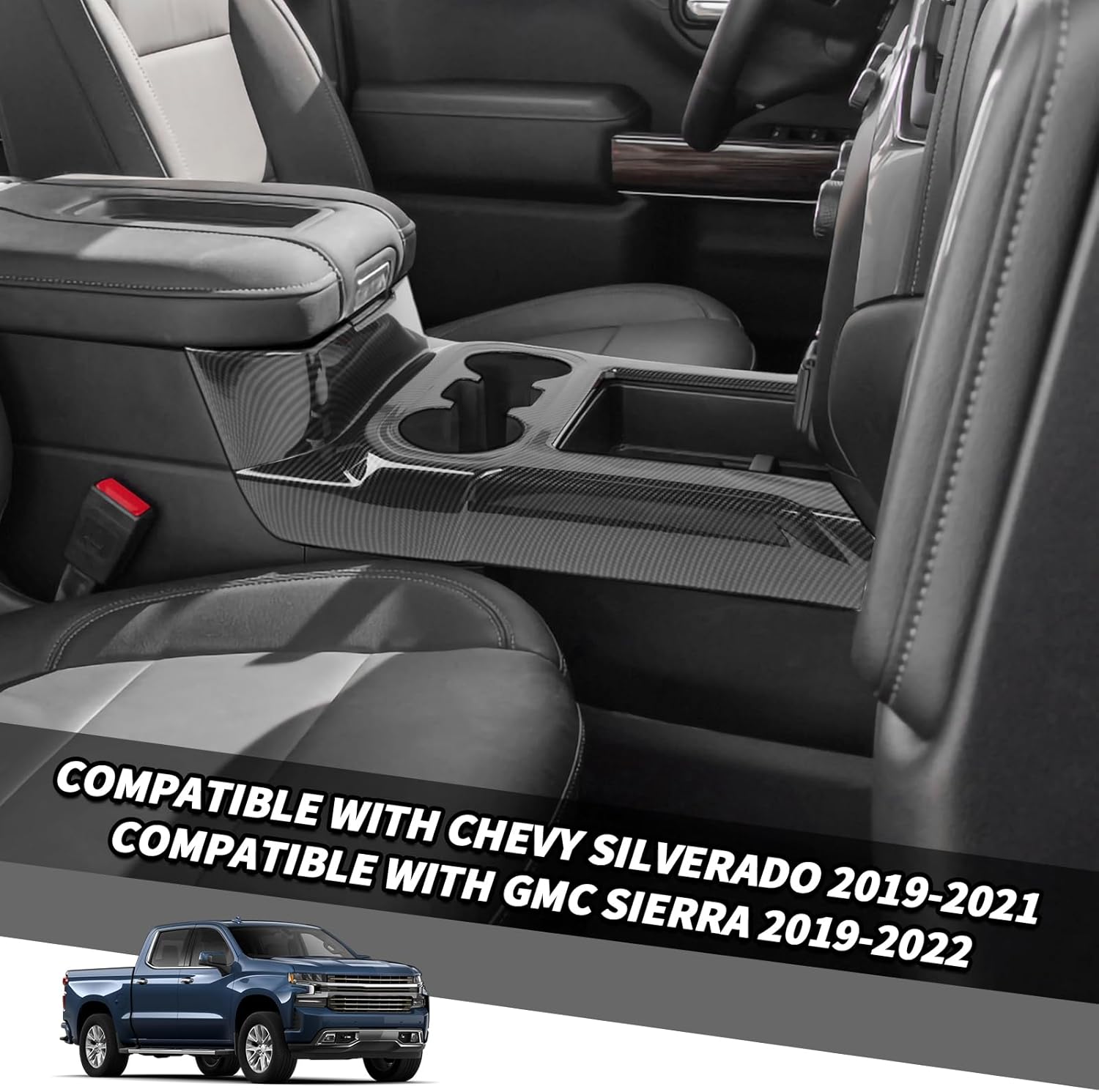 Jimen Compatible with Chevy Silverado 2019-2021, Compatible with GMC Sierra 2019-2022, Gear Shift Panel Cover Trim (Carbon Fiber)