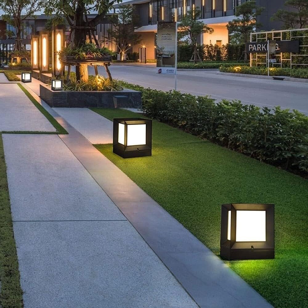 Oświetlenie Ogrodowe Nowoczesna Zewnętrzna Lampa Słupkowa Wodoodporna Lampa Tarasowa ABS Akrylowa Lampa Ogrodowa Słupkowa Oświetlenie Ogrodowe Na Podwórko Słupki Oświetleniowe(15x15x18cm)