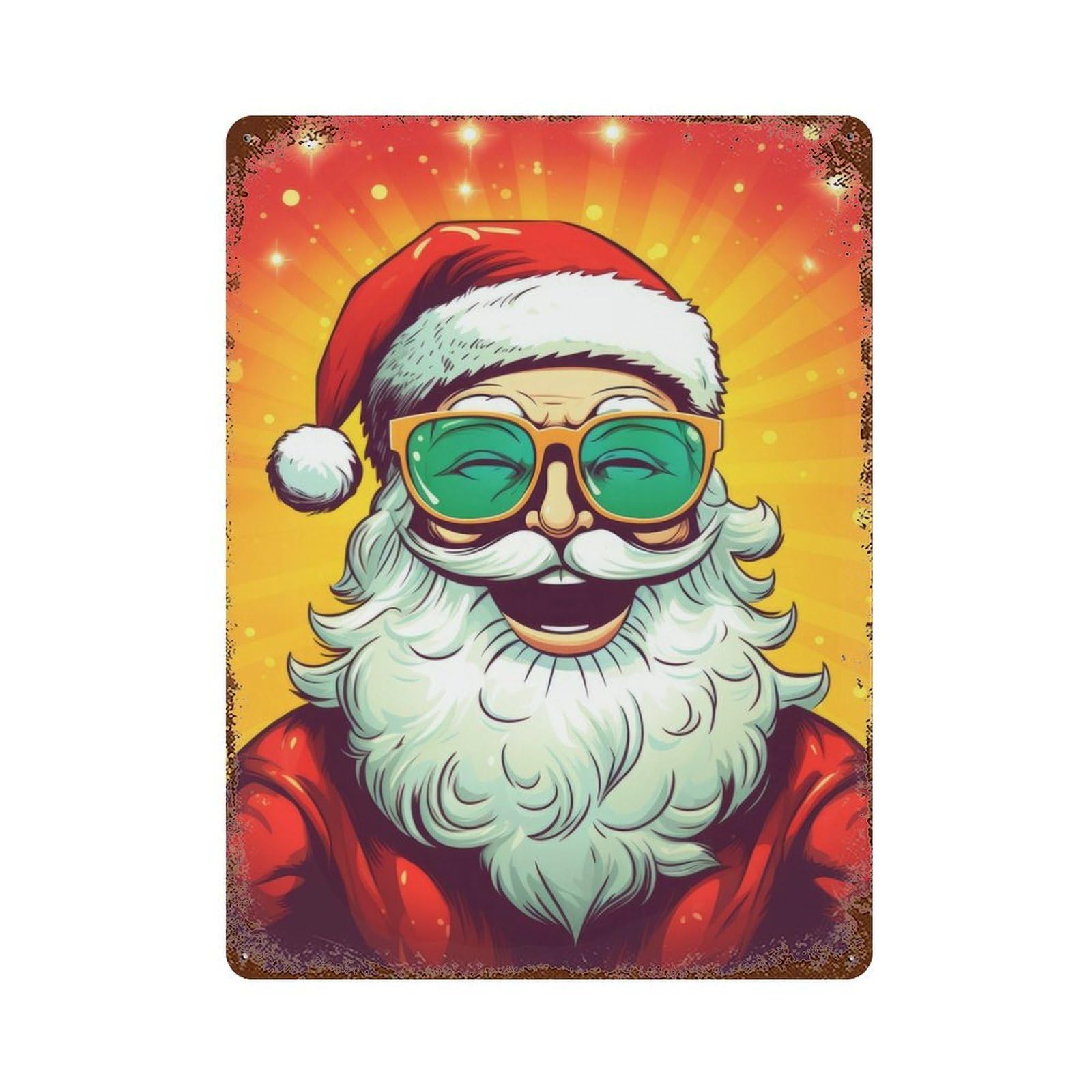 Santa Christmas Vibes 15.7"x11.8" Vintage Rust Metal Sign, Shabby Chic Decor for Garage, Bar And Workshop Decor