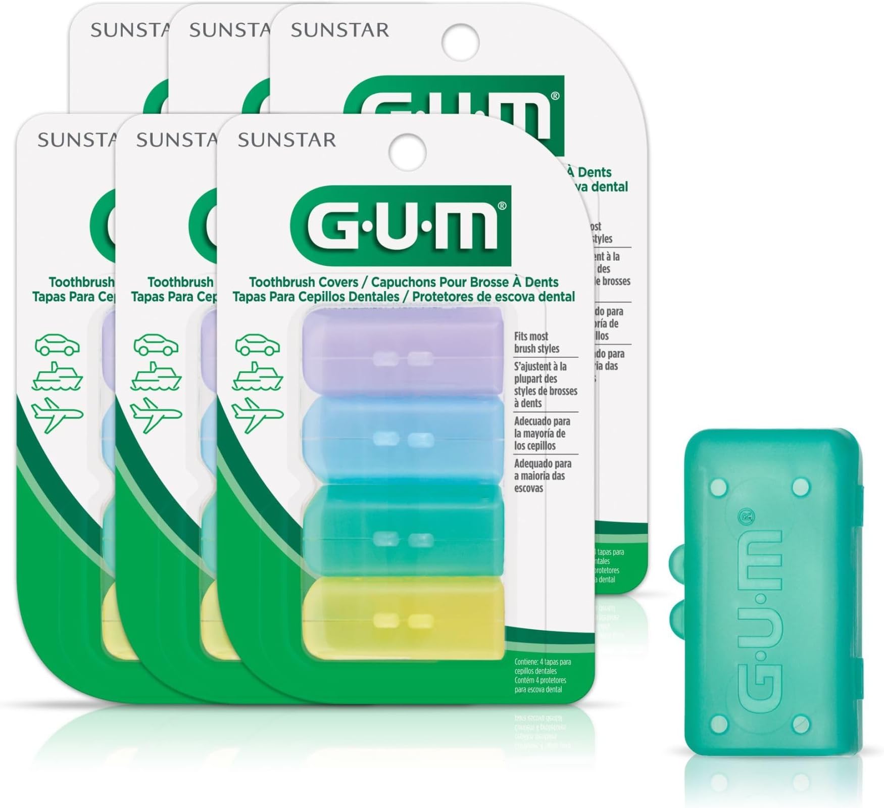 GUM Toothbrush Cap, Toothbrush Covers for Travel or Home Use, 4 Pastel Colors, Sanitizing Toothbrush Protector, 4 Covers(Pack of 6)