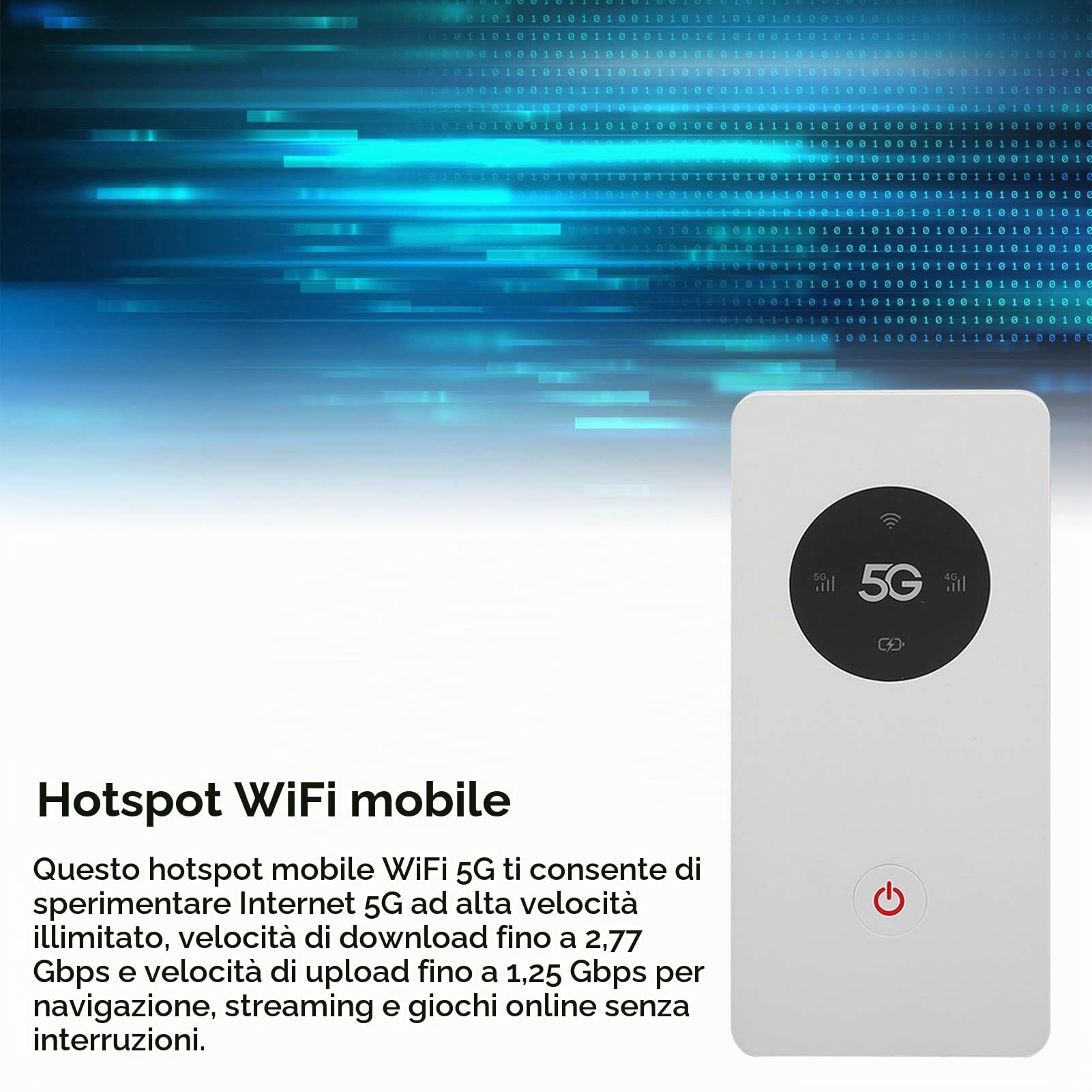 Hotspot Mobile 5G Router, Modem Con Slot per Scheda SIM Nano, Supporto WiFi Wireless 2.77Gbps 1.25Gbps Fino a 16 Dispositivi