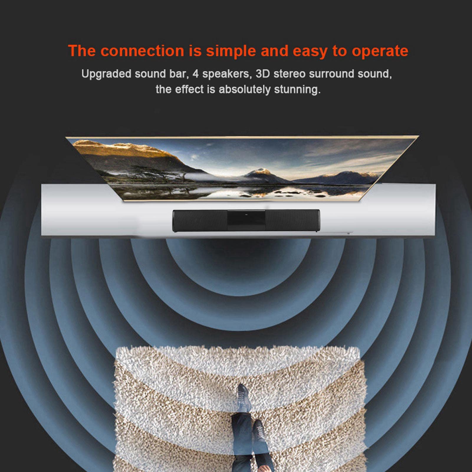 Barra de Sonido compacta, Barra de Sonido para TV, Altavoz estéreo inalámbrico Bluetooth, sistemade Sonido Envolvente, Cable USB Auxiliar de 3,5 mm, Uso fácil en la Oficina en