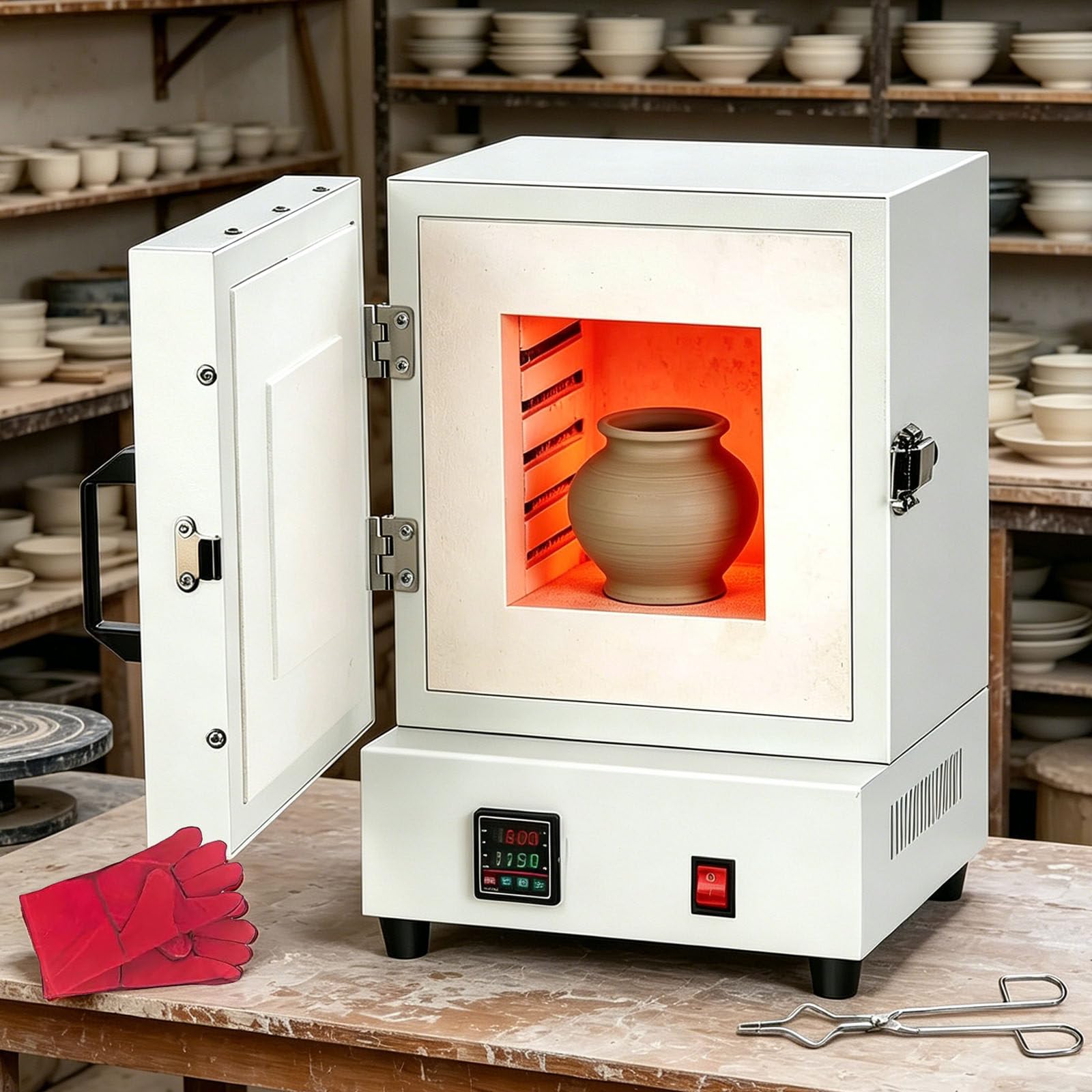 Elektrischer Brennofen 1150 ℃, 2000 W, zum Schmelzen von Keramik und Metall, Digitale Steuerung, 4-seitiger Heiz-Schmelzofen für Schmuckguss, Glasfusion und Wärmebehandlung