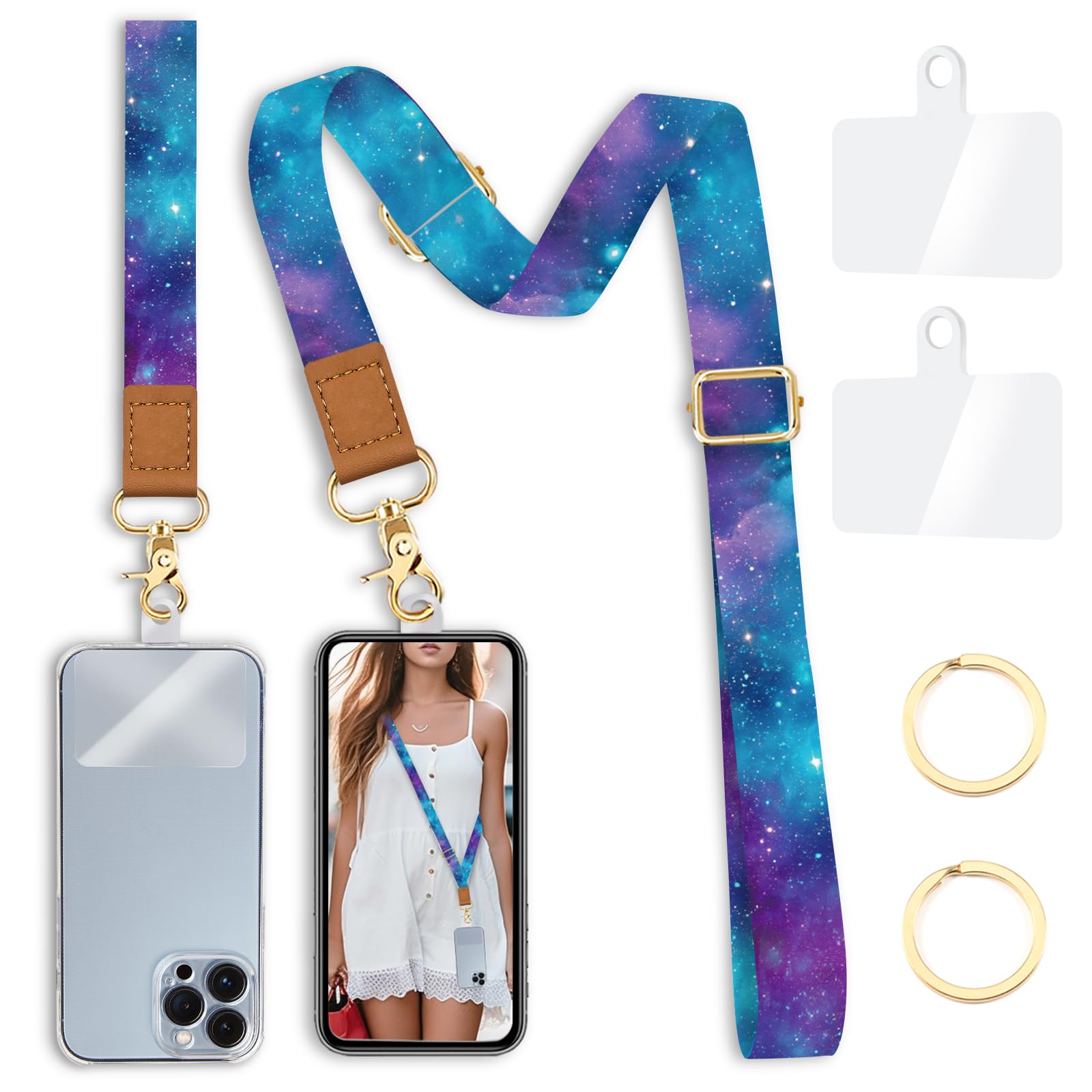 Yonlevres Phone Lanyard Crossbody Strap Wrist Neck Adjustable Women Starry