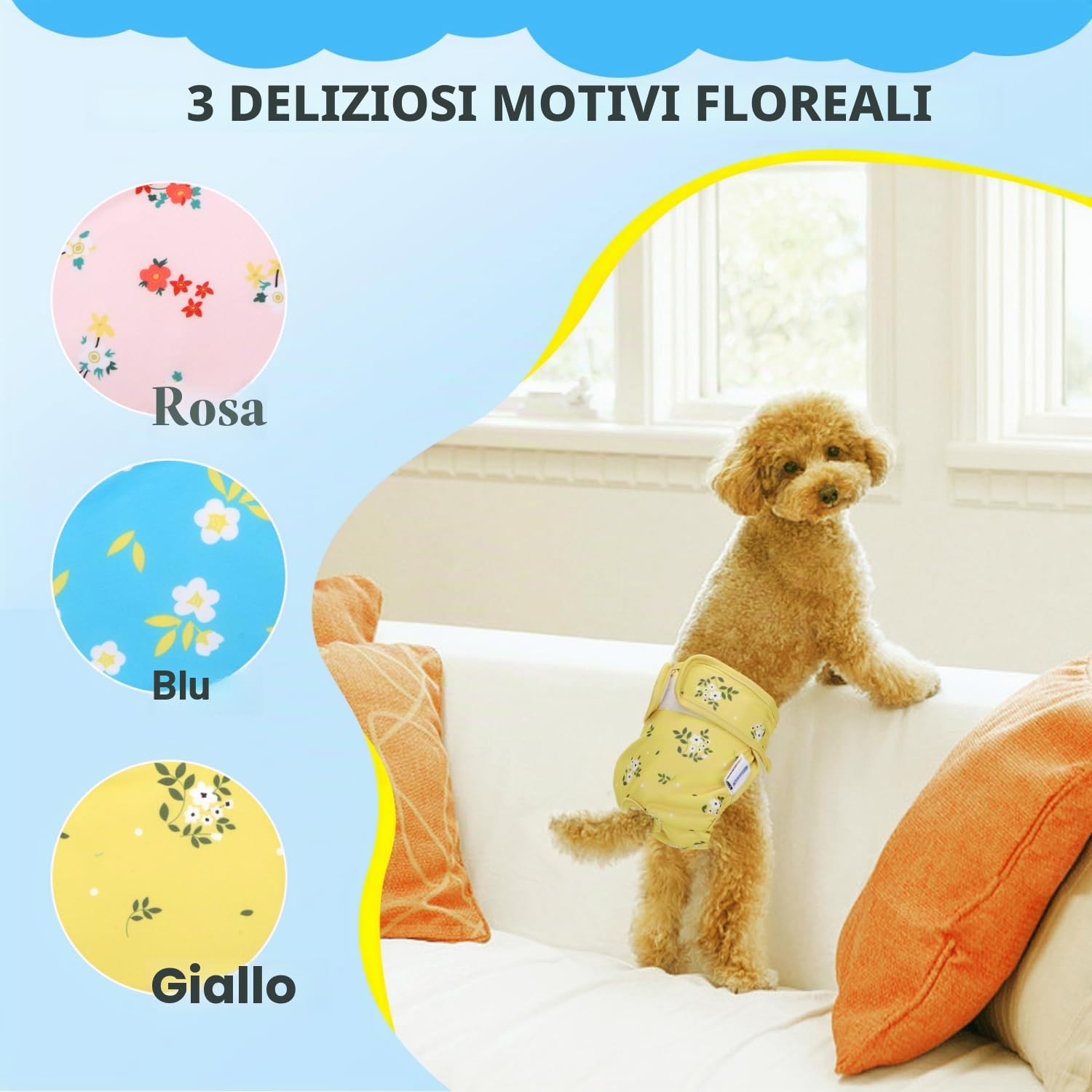 Nobleza 3 Pezzi Pannolini Cane Femmina, Mutande Lavabile per Cani in Calore, Pannoloni per Cani Femmina Ciclo, Assorbenti, Riutilizzabili, M, Vita 40-50cm
