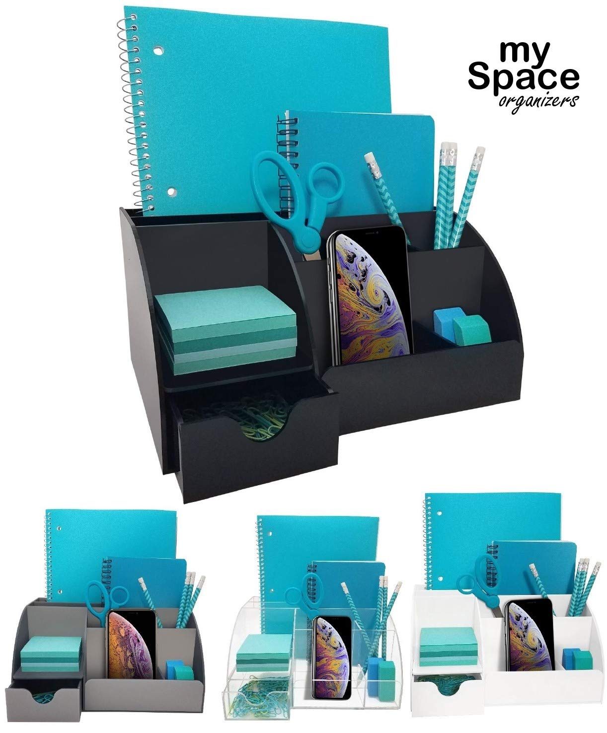 Buy Acrylic Office Desk Organizer with Drawer, Black 9 Compartments