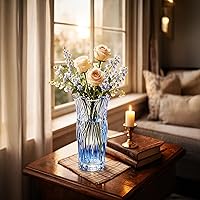 Vista 7 de Jarrón de vidrio para flores, jarrones de vidrio transparente azul para centros de mesa, jarrón de cristal para decoración de flores de mesa