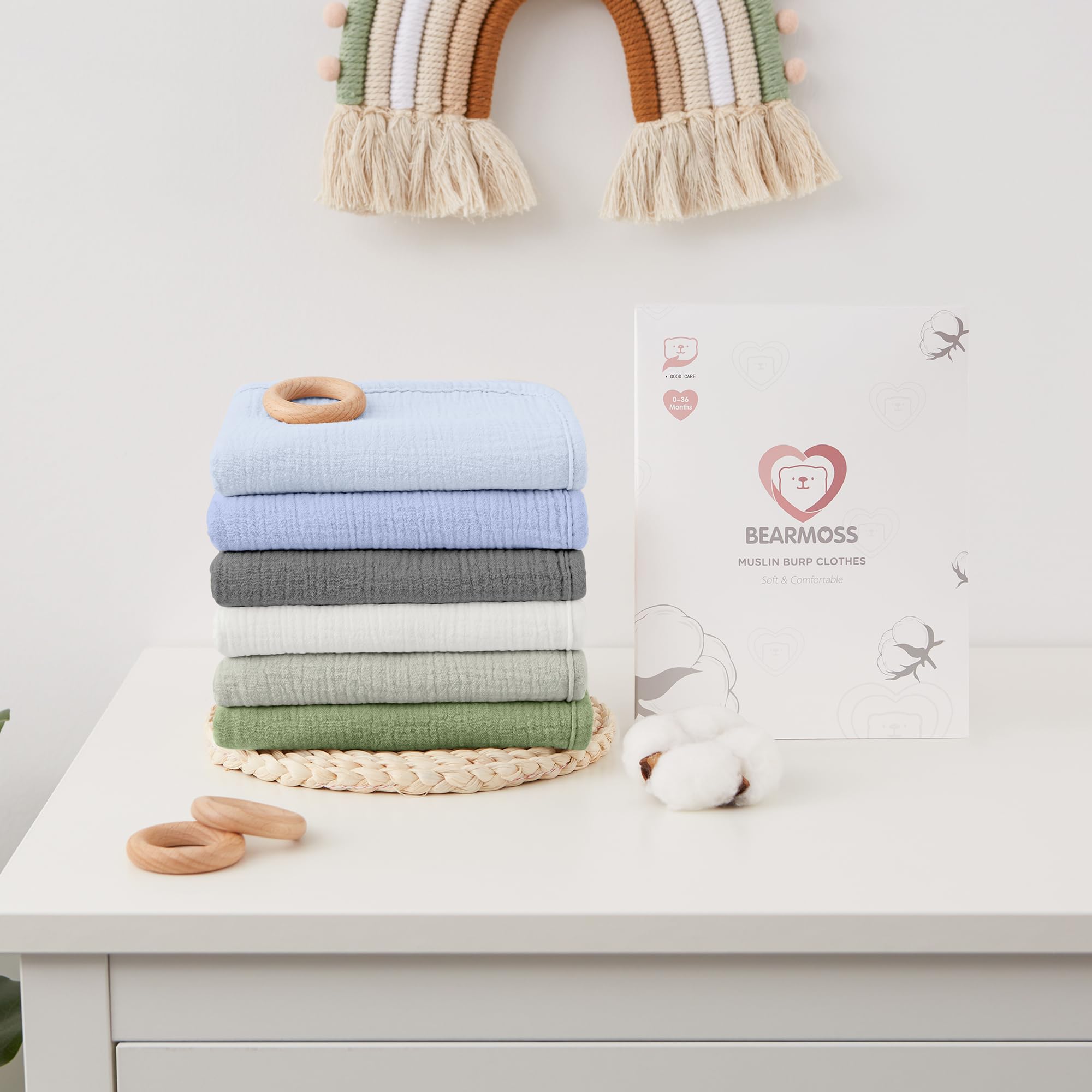 bearmoss Bambino in Mussola Per Neonati, 6 Pezzi, Set 50 X 25 Cm, Super Morbido Assorbente in Mussola A Grana Per Neonati, Unisex, Per Bambine E Ragazzi