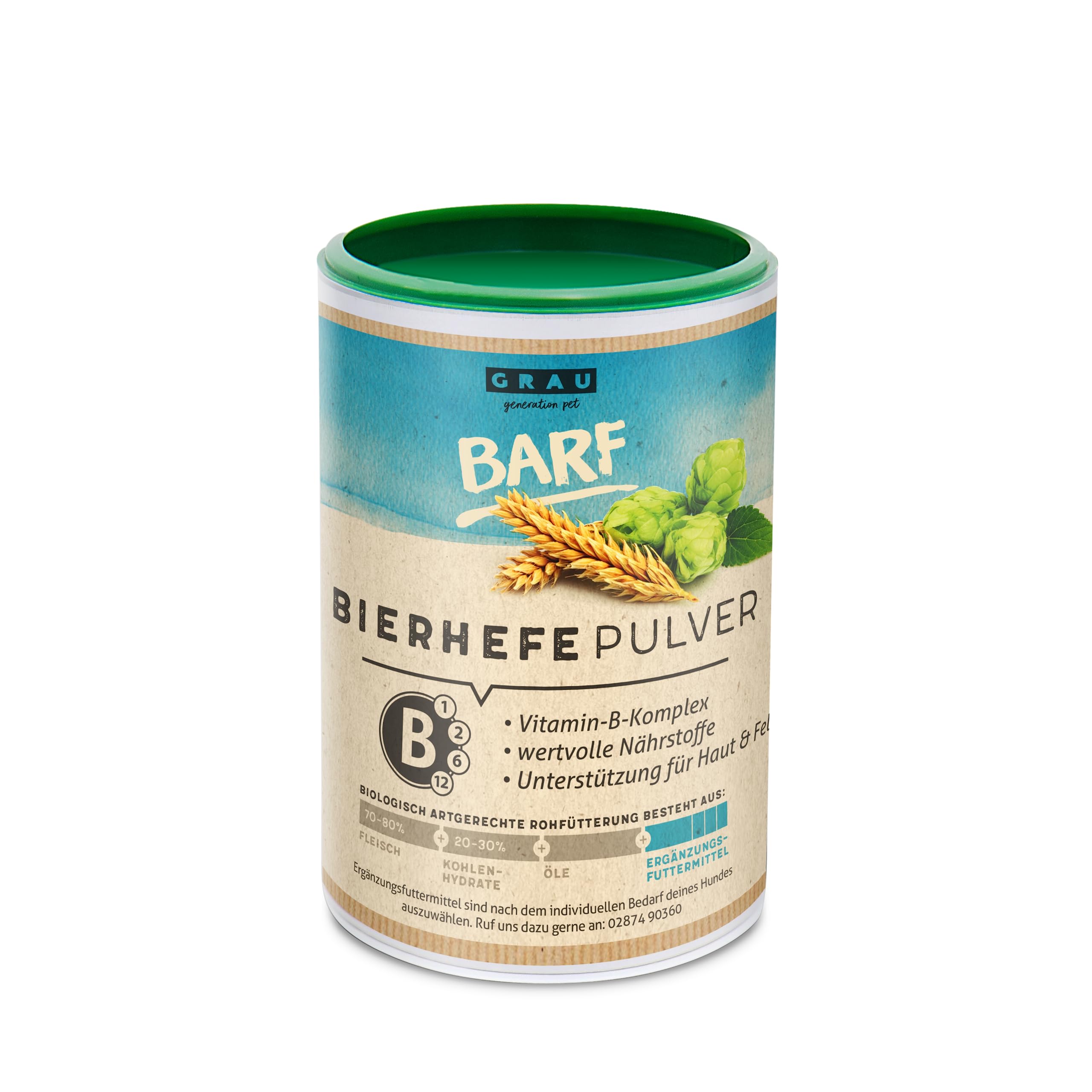 GRAU - das Original - 100 % natürliche Bierhefe, für glänzendes Fell und kräftige Haut, reich an Mineralstoffen und Spurenelementen1er Pack (1 x 500 g), Ergänzungsfuttermittel für Hunde und Katzen
