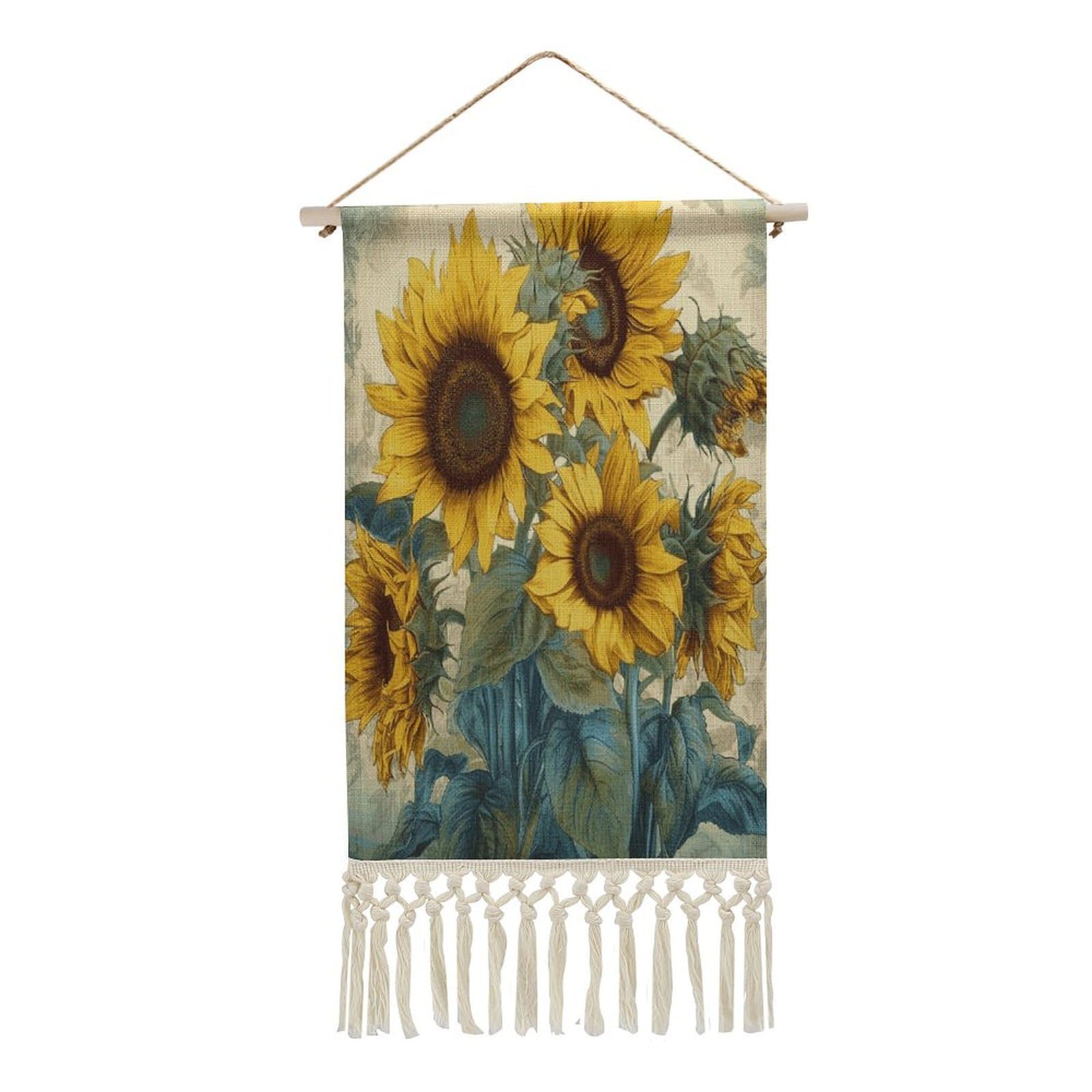 Adfgyerh Style Sunflower Print Tapestry With Tassels Cotton And Linen Hanging Posters, Wall Art For Travel Gift, Wall Tapestry For Office Home Decor Bedroom Living Room Decor