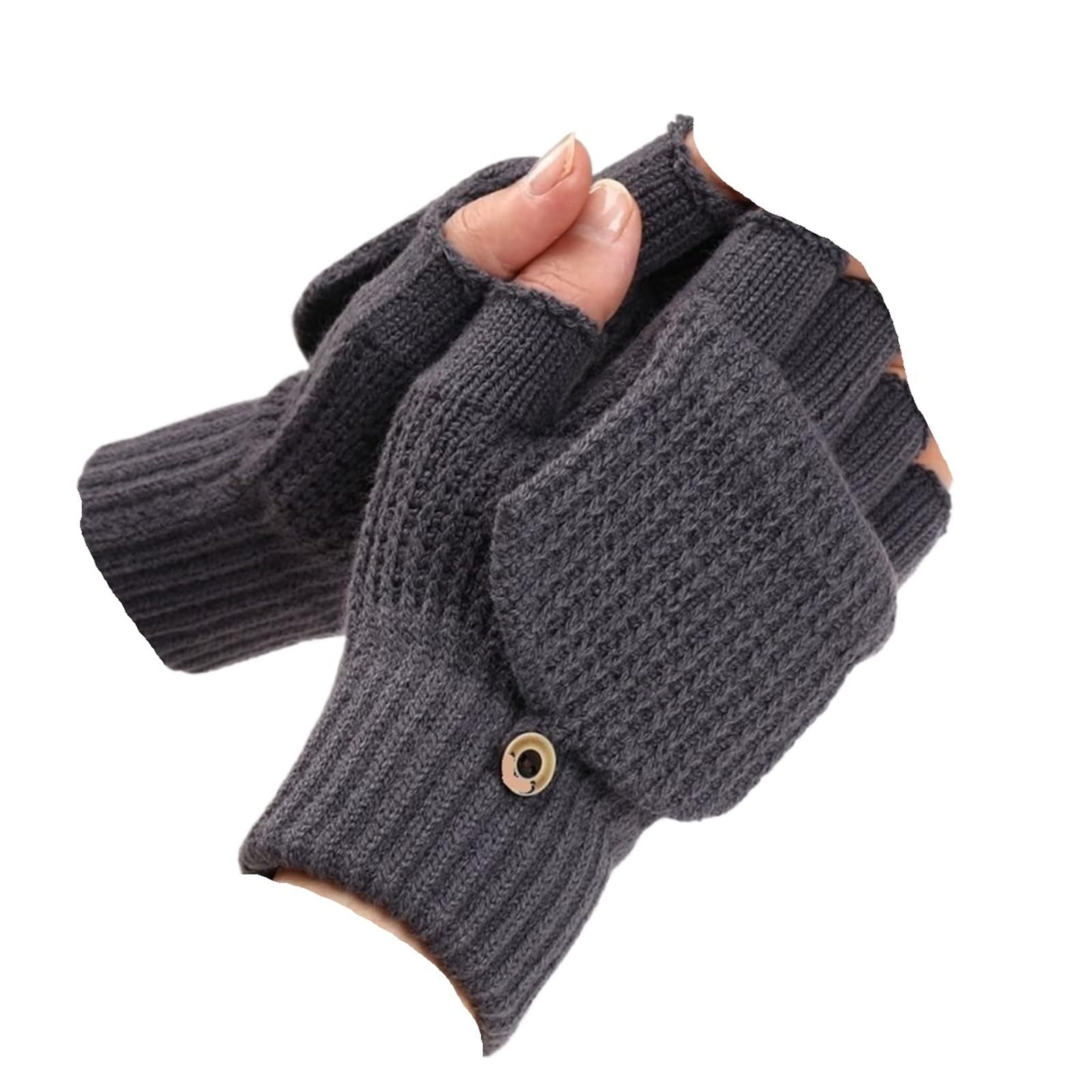 2 pares de guantes punto gruesos con tapa, expuestos Color sólido, manoplas suaves ganchillo sin dedos, cálidas invierno