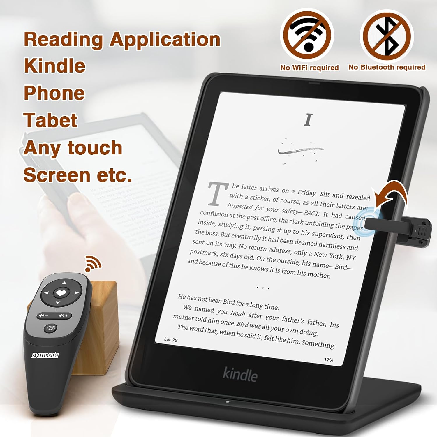 Remote Control Page Turner for Kindle/TikTok,Symcode Kindle Paperwhite Oasis Kobo eReaders,Bluetooth Page Turner for iPad iPhone, Scroller Remote for TIK Tok Video Taking Remote with Wrist Strap