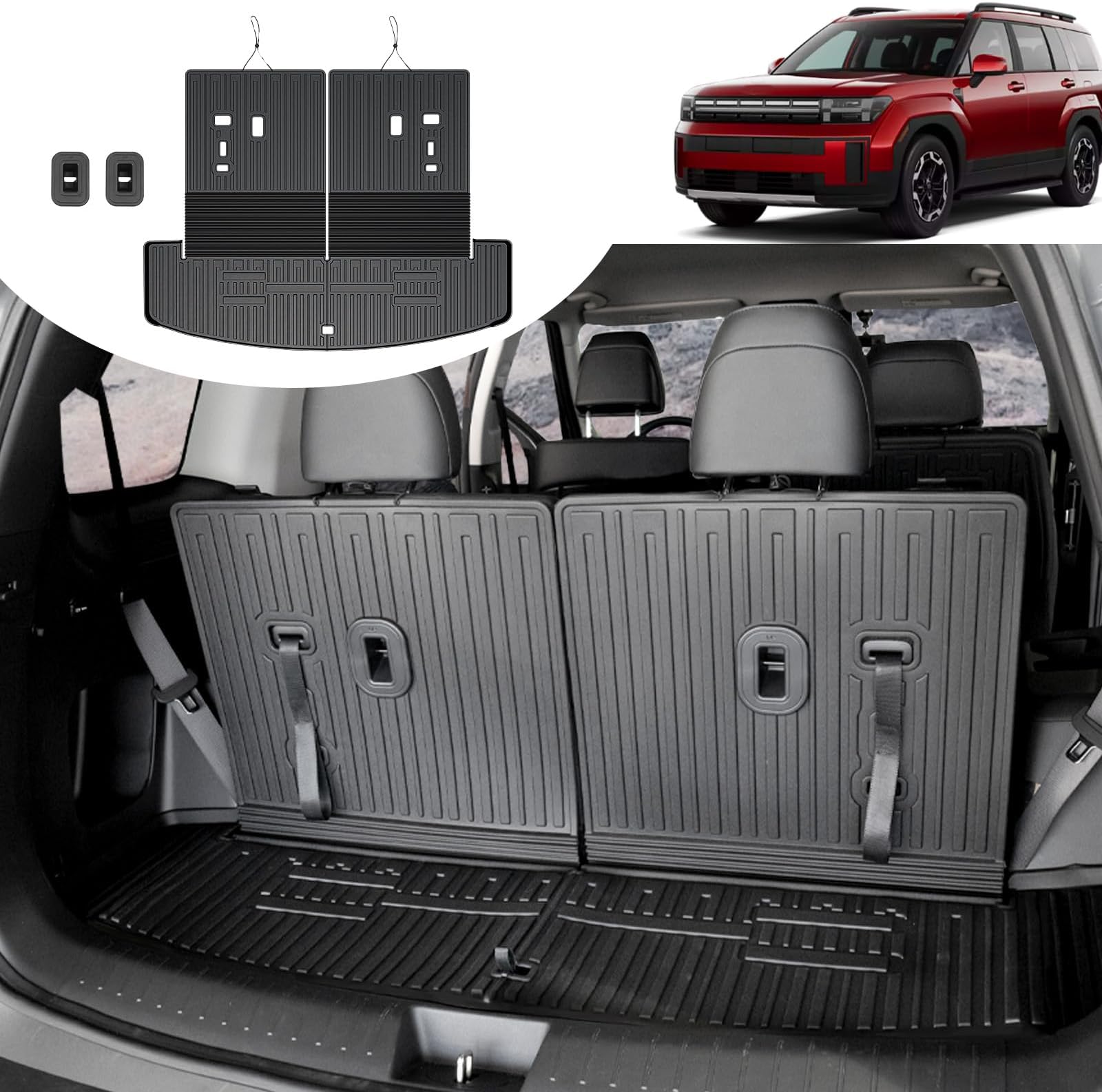 Cargo Mat for Hyundai Santa FE 2024 2025 2026, All Weather TPE Cargo Mat with Backrest Mat Rear Cargo Liner Protection for Hyundai Santa Fe Calligraphy Accessories (Fit Hybrid and Fuel)Global Recycled StandardGlobal Recycled StandardGlobal Recycled Standard