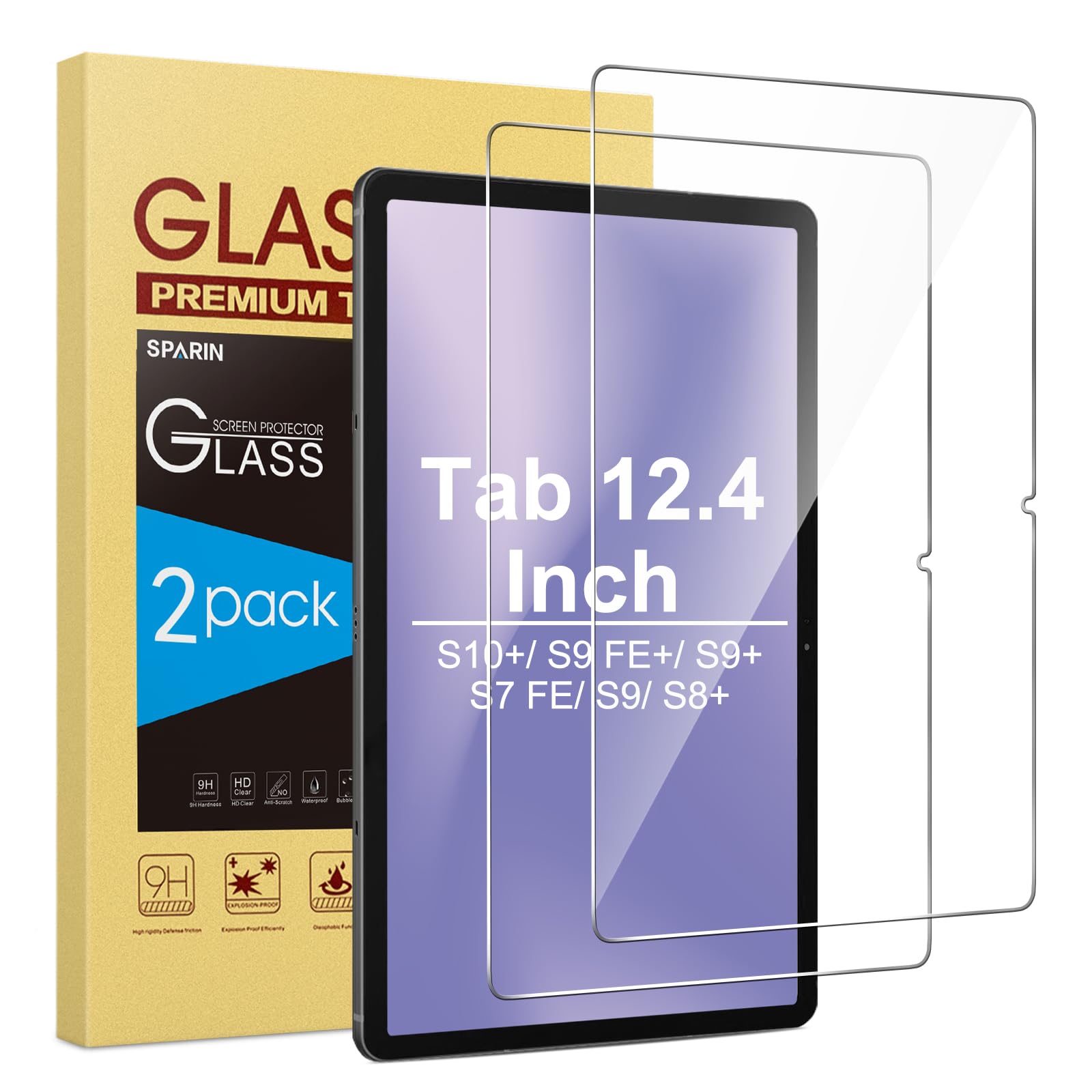 SPARIN Screen Protector for Galaxy Tab S10 Plus/S9 Plus/S9 FE+/S7 FE 12.4’’ | 2 Pack HD Tempered Glass for Samsung Tablet S10+/S8+ 5G, Anti-Scratch, High Response