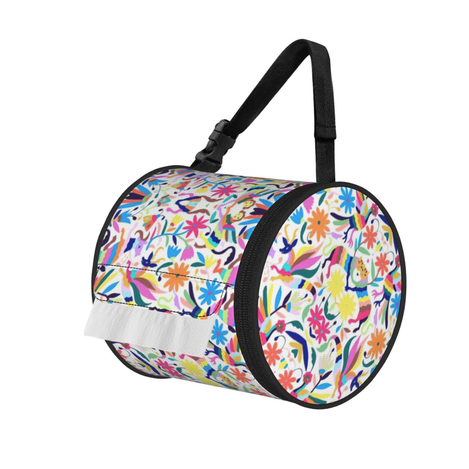 Mexican Otomi Animals Printed Toilet Paper Holder Bag, Adjustable Strap Roll Paper Organizer for Car Kitchen Outdoor