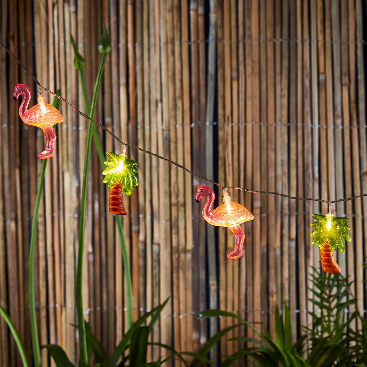 Lights4fun Golden Flamingo & Palm Tree 10 Led Battery Operated String Fairy Lights With Timer 1.35M