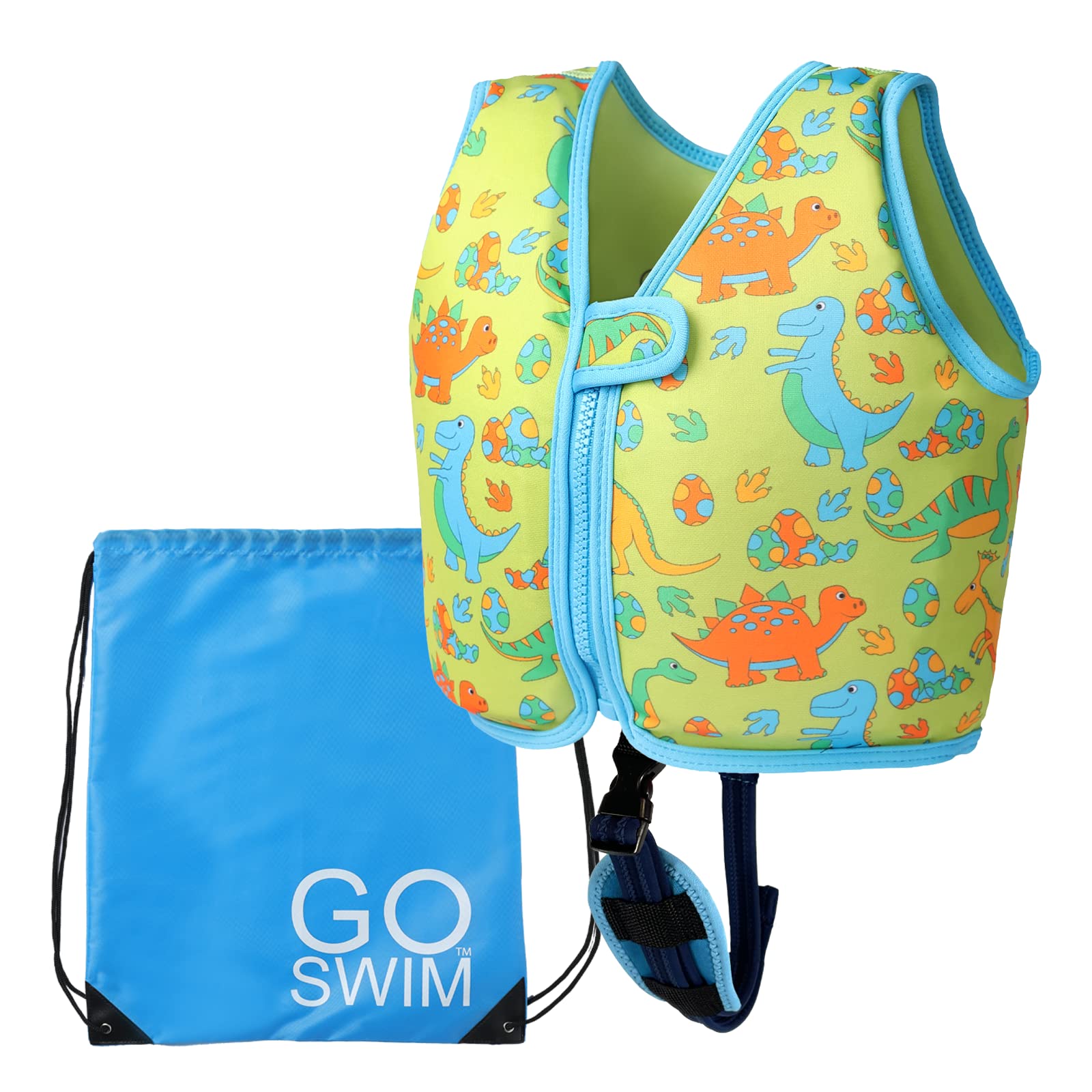 Go Swim Float Vest - *Includes Free Swim bag* Fixed Buoyancy Childrens Swim Jacket With Safety Strap.