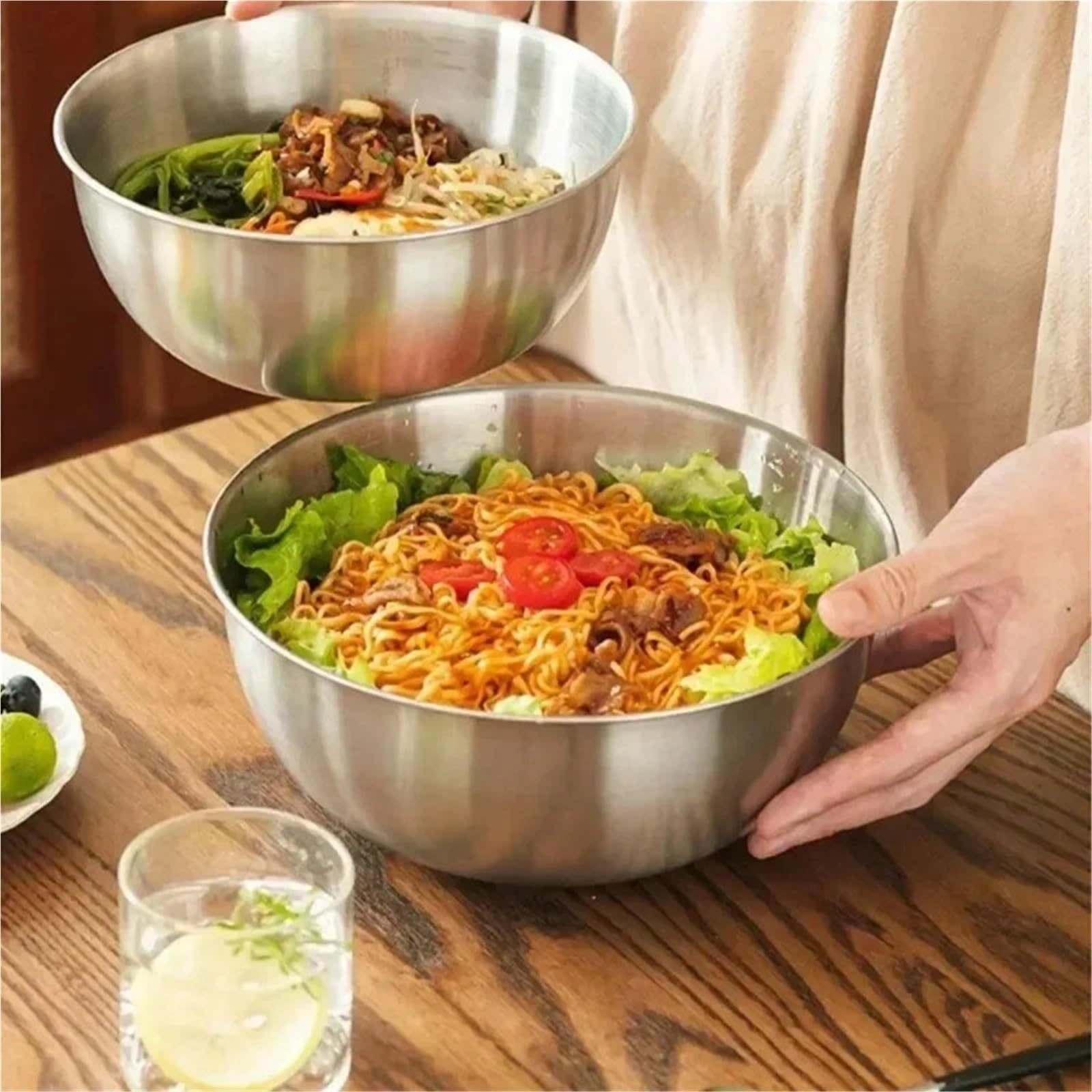 Tazón Para Mezclar Juego de tazones for mezclar acero inoxidable | 1-3 piezas con báscula de gran capacidad for cocinar, hornear y almacenar alimentos(S 1PC)