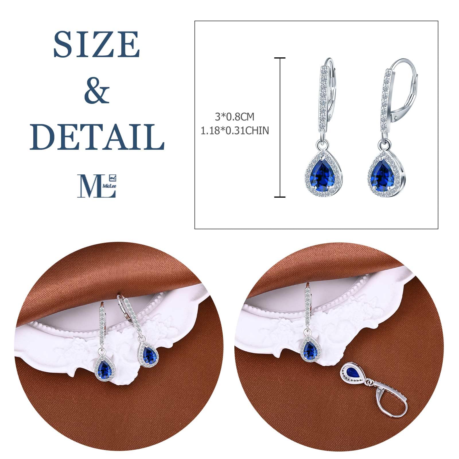 MicLee Damen Saphir Ohrringe Anhängern 925 Sterling Silber Creolen mit French Verschluss Zirkonia Ohrhänger Elegant Ohrschmuck für Alltag Hochzeit Party