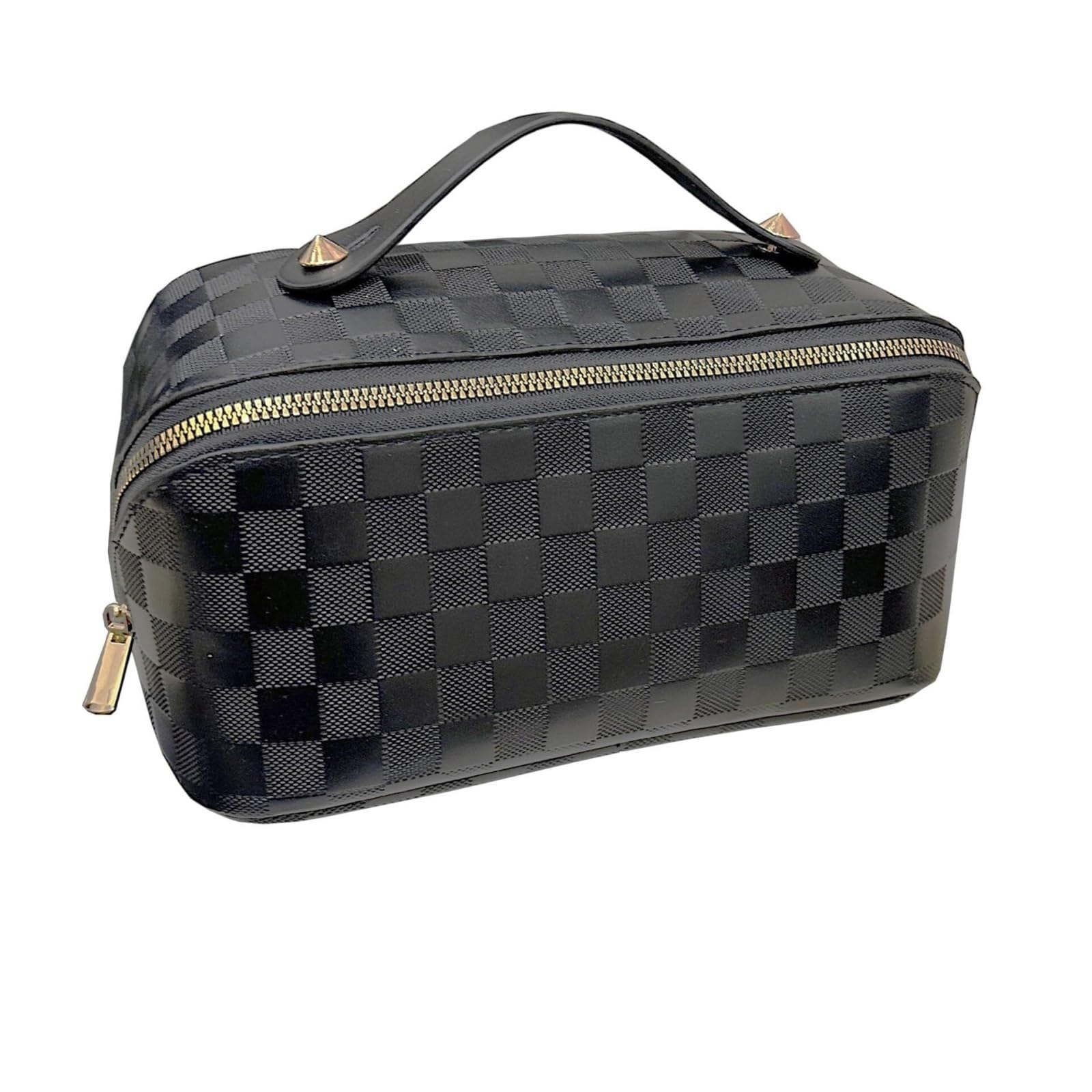Kosmetiktasche Damen Kosmetiktasche Damen PU-Leder Kosmetiktasche Reise-Kulturbeutel mit Grifffach Kulturbeutel(Black)