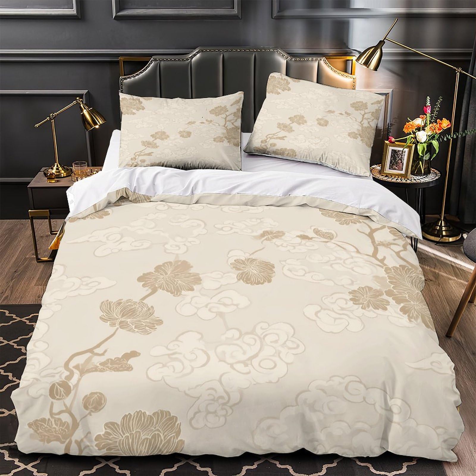 MMDASBVPE FloralPattern Duvet Cover 3D Design Printed Wrinkle-Resistant 3 Pieces Bedding Set Zipper Quilt Cover Super Soft Breathable for Teens Kids Girls Boys Women Adults Super king（260x220cm）