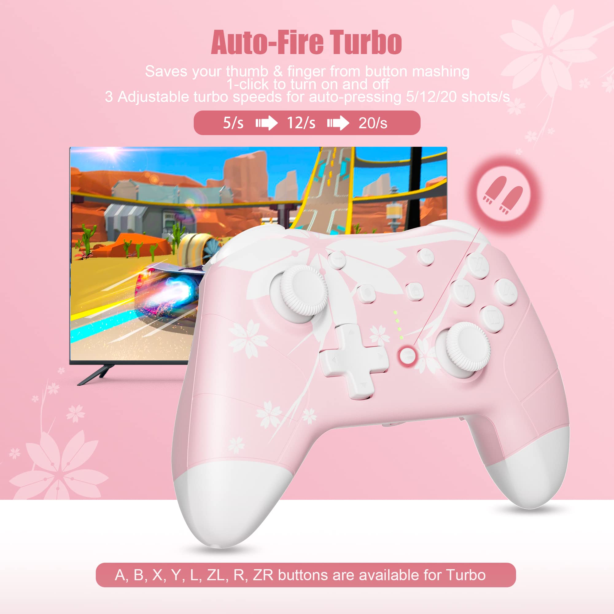 Mytrix Wireless Controllers for Switch/Switch 2, Windows PC iOS Android Steam/Steam Deck,  Bluetooth Controller with Programmable, Hall Effect Joysticks, Adjustable LED Light/Turbo/Vibration: Light Pink