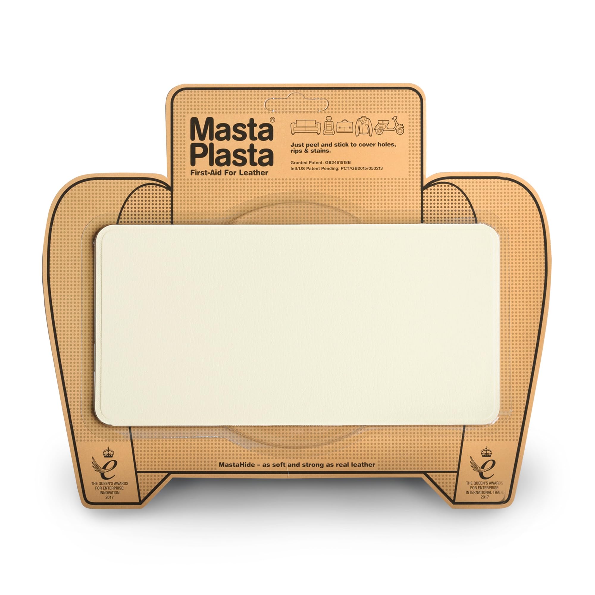 MastaPlasta Parche Autoadhesivo Premium para Reparación Instantánea de Cuero y Otros Tejidos. MARRÓN Medio. 20cm x 10cm. Primeros Auxilios para sofás, Asientos de Coche, Bolsos, Chaquetas - 5