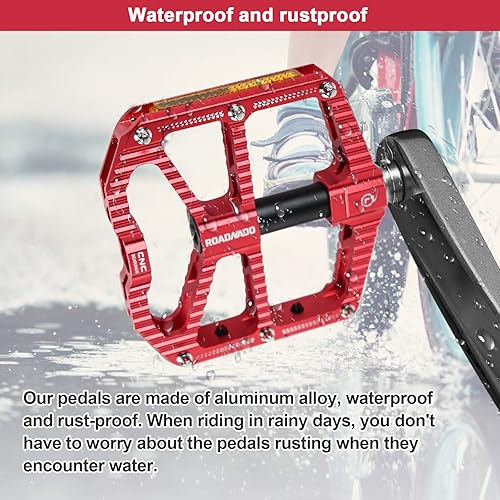 Miniatura 5 de ROADNADO Bicycle Pedals 3 Bearings Bike Pedals Flat Pedals Aluminum Alloy Bicycle Pedal with 2 Reflective Boards MTB Pedals Lightweight Non-Slip