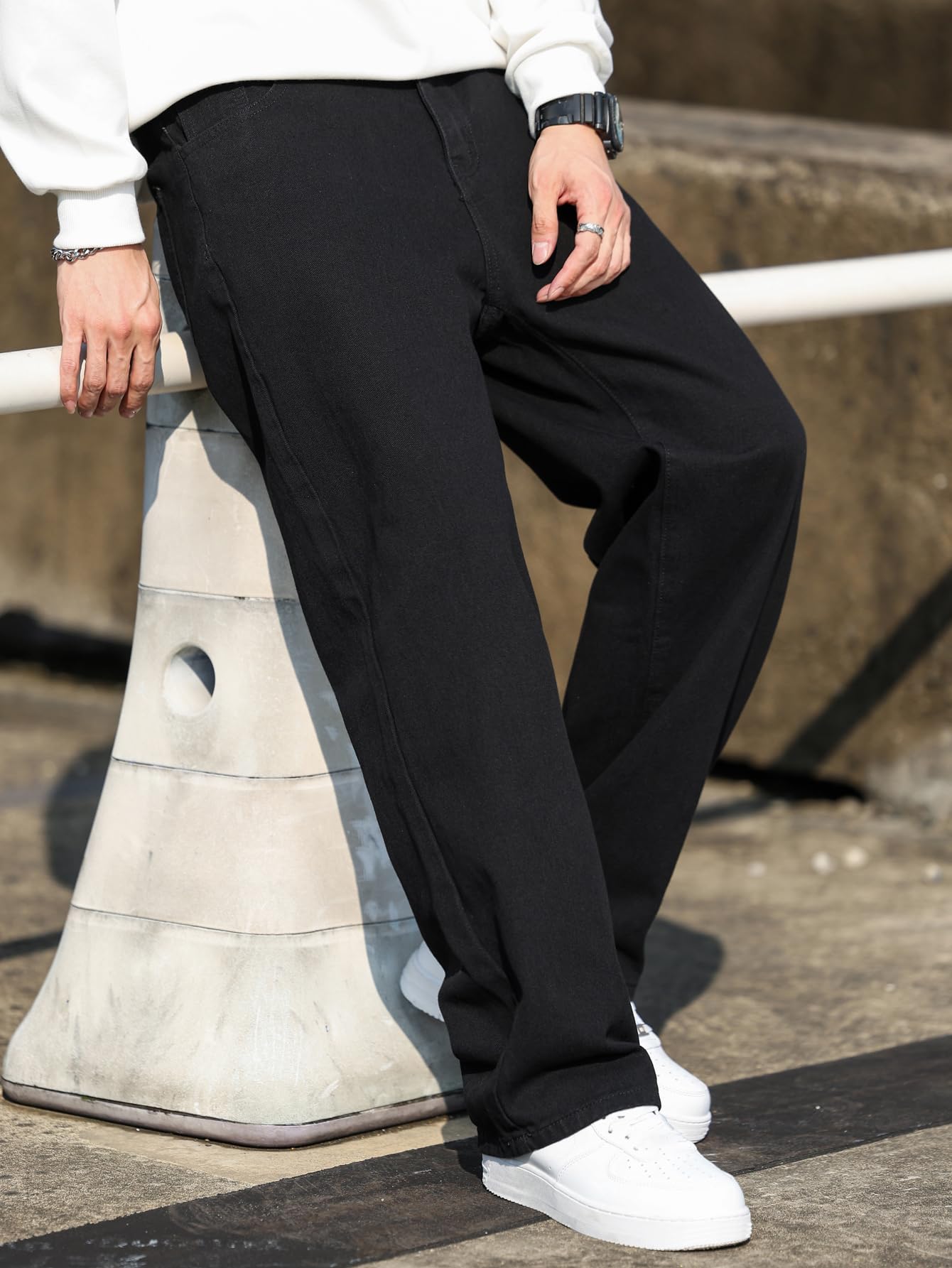 Jeans da uomo con taglio largo, Y2K, pantaloni da skater, con gamba dritta, Hip-Hop Streetwear
