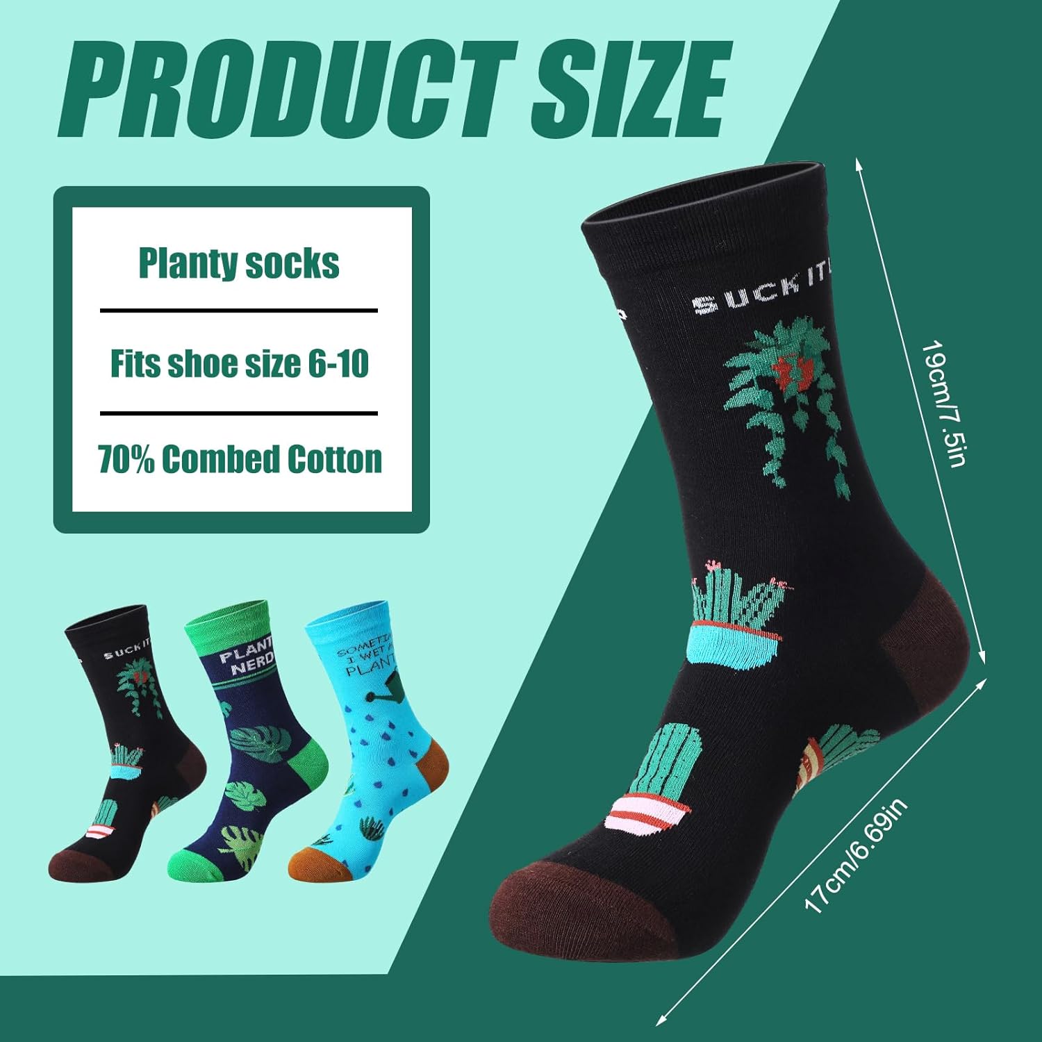 EBOOT 3 Pair Plant Socks for Plant Lovers Gifts Christmas Novelty Crew Gardening Socks for Woman Man Lady Birthday - Image 4