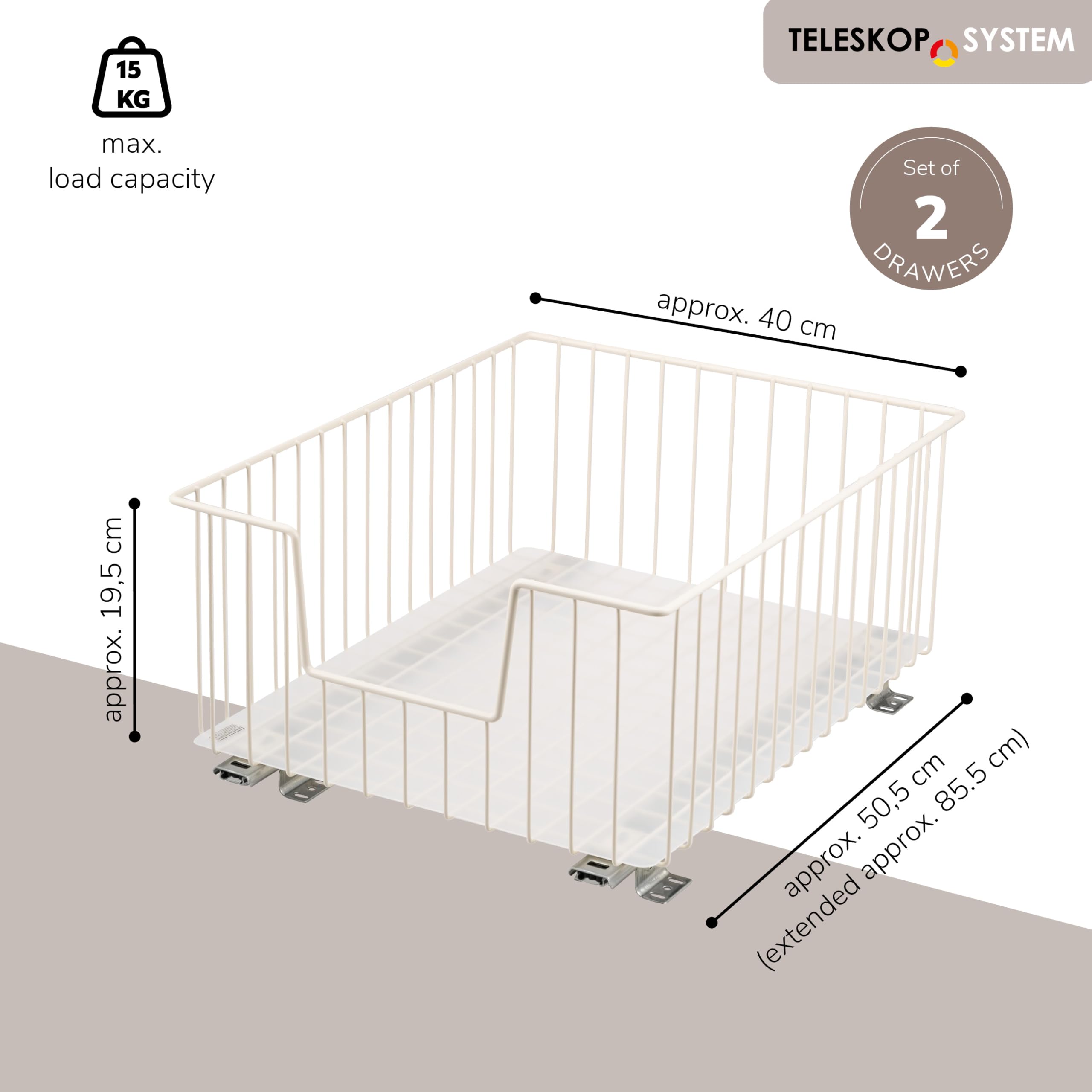 bremermann Set di 2 cavi per armadio, larghezza 40 cm, con ripiano, cassetto da cucina per aggiornare, completamente estraibile, con guide telescopiche, ideale per cucina, bagno e camera da letto, in