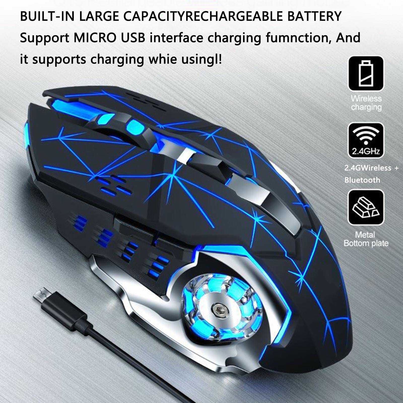 Mysz Mysz bezprzewodowa Mysz komputerowa do laptopa USB do gier Bluetooth Ergonomiczna mysz Urządzenie wskazujące Fotoelektryczny akumulator 2,4G(Grijs)