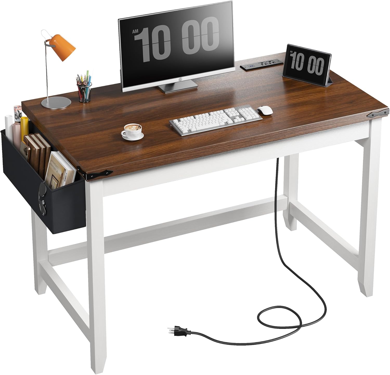 EnHomee 32" Small Desk Thickened & Reinforced with Power Outlet, Sturdy Computer Desk with Storage Bag Detachable,Affordable Luxury Home Office Desk and Writing Desk for Small Spaces,Ash Gray