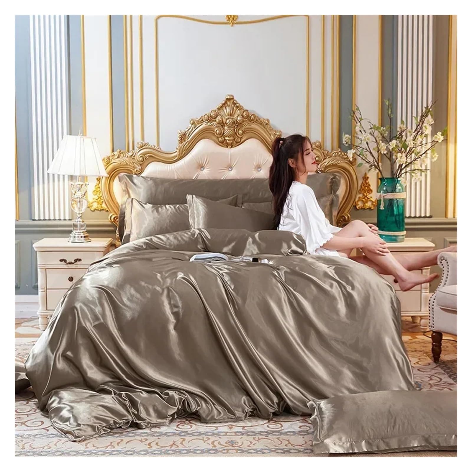 Parure de lit imitation soie satinée pour transformer votre chambre en suite