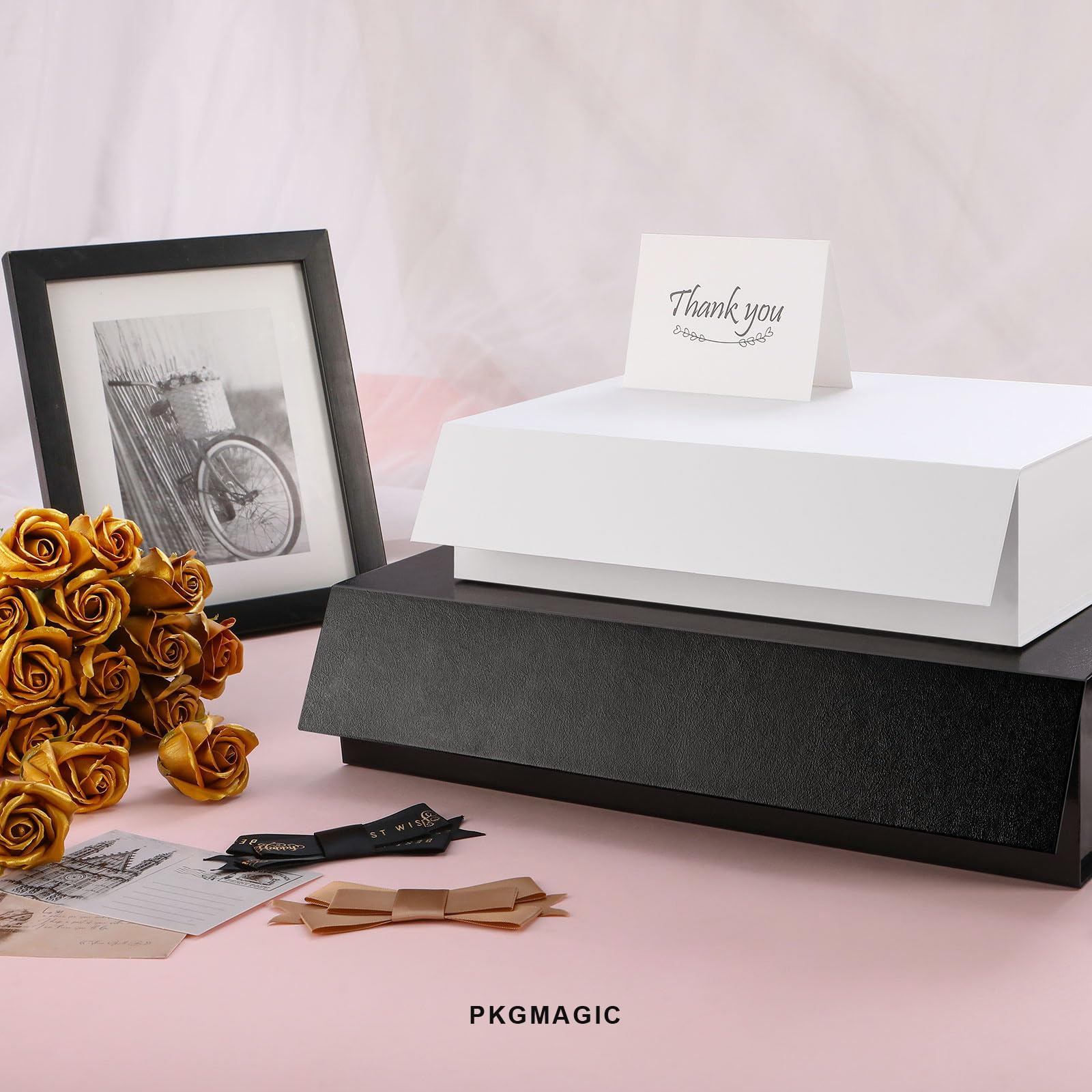 PKGMAGIC 5 Geschenkboxen, extra groß, 43,18 x 27,94 x 10,16 cm, extra große Geschenkbox, mit Deckel, Geschenkbox für Kleidung und große Geschenke (schwarz)