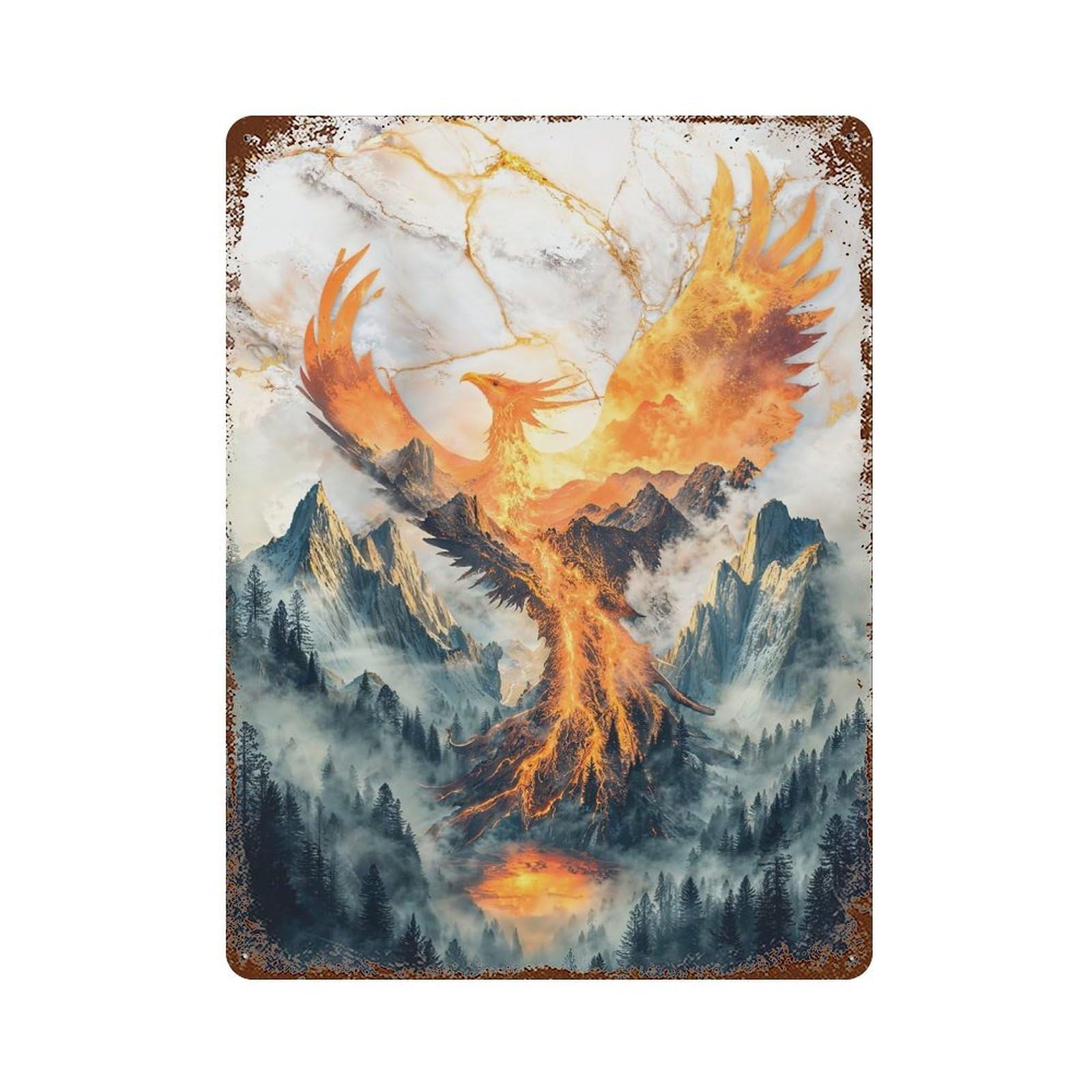 Phoenix’s Rebirth Rusty Metal Tin Sign 15.7"x11.8", Ideal for Farmhouse, Kitchen And Entryway Decor
