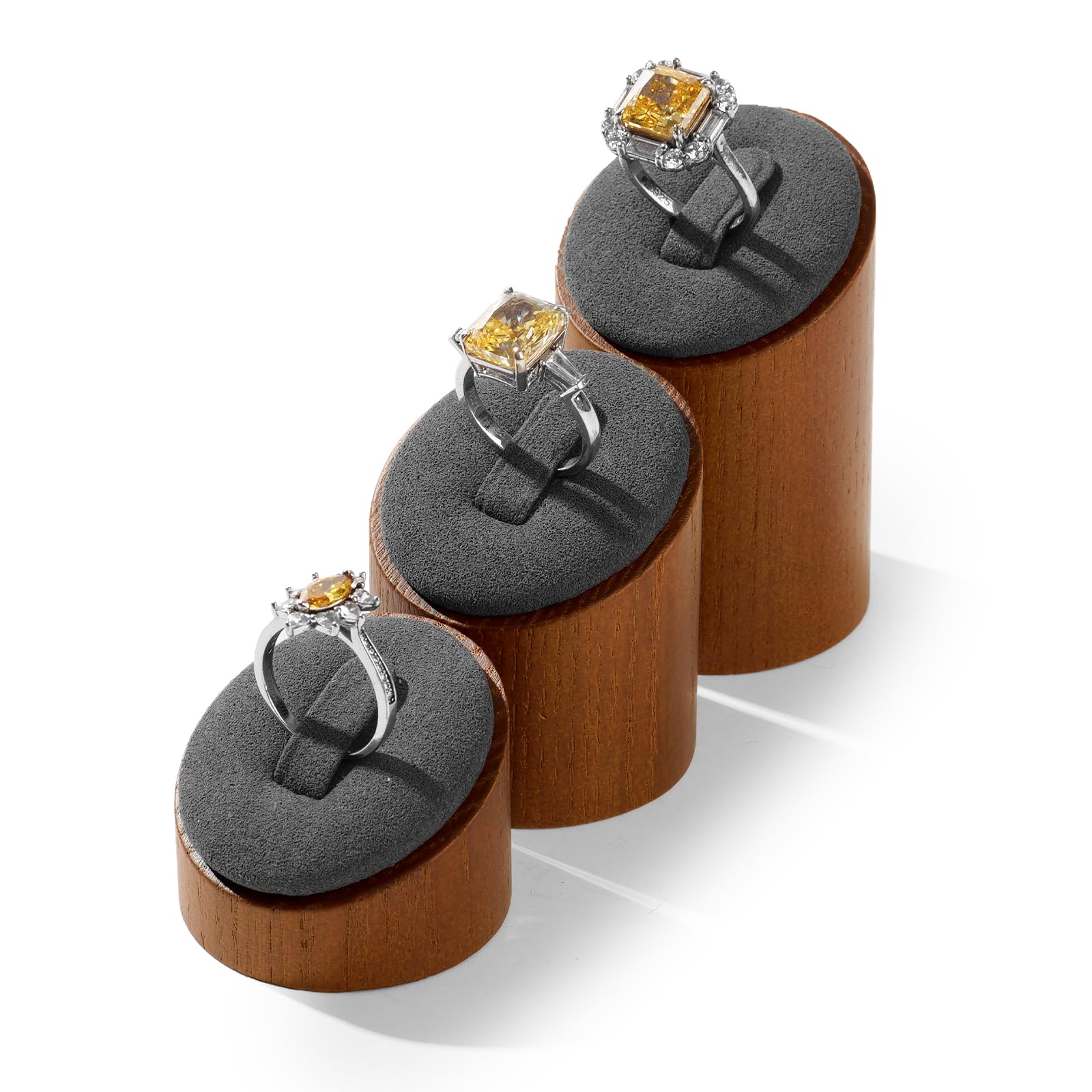 Oirlv Supporto Per Anelli e Gioielli in Legno Massiccio, 3 Pezzi, Display per Contatore Gioielli (Grigio Scuro)