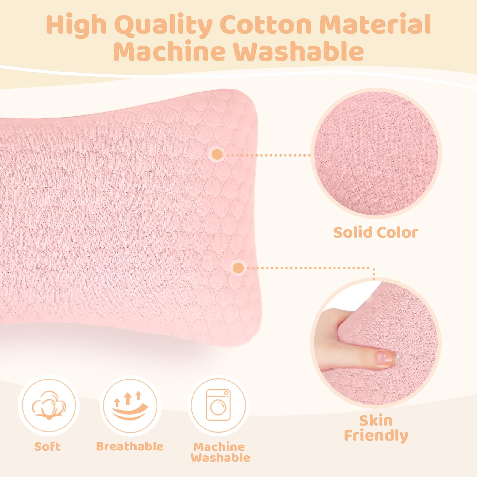 Vocheer Petit Oreiller De Voyage Pour Dormir, 28 X 17,8 Cm, Petits Oreillers Pour Cou, Poignet, Lombaires Et Genoux, En Coton, Lavable En Machine, Rose