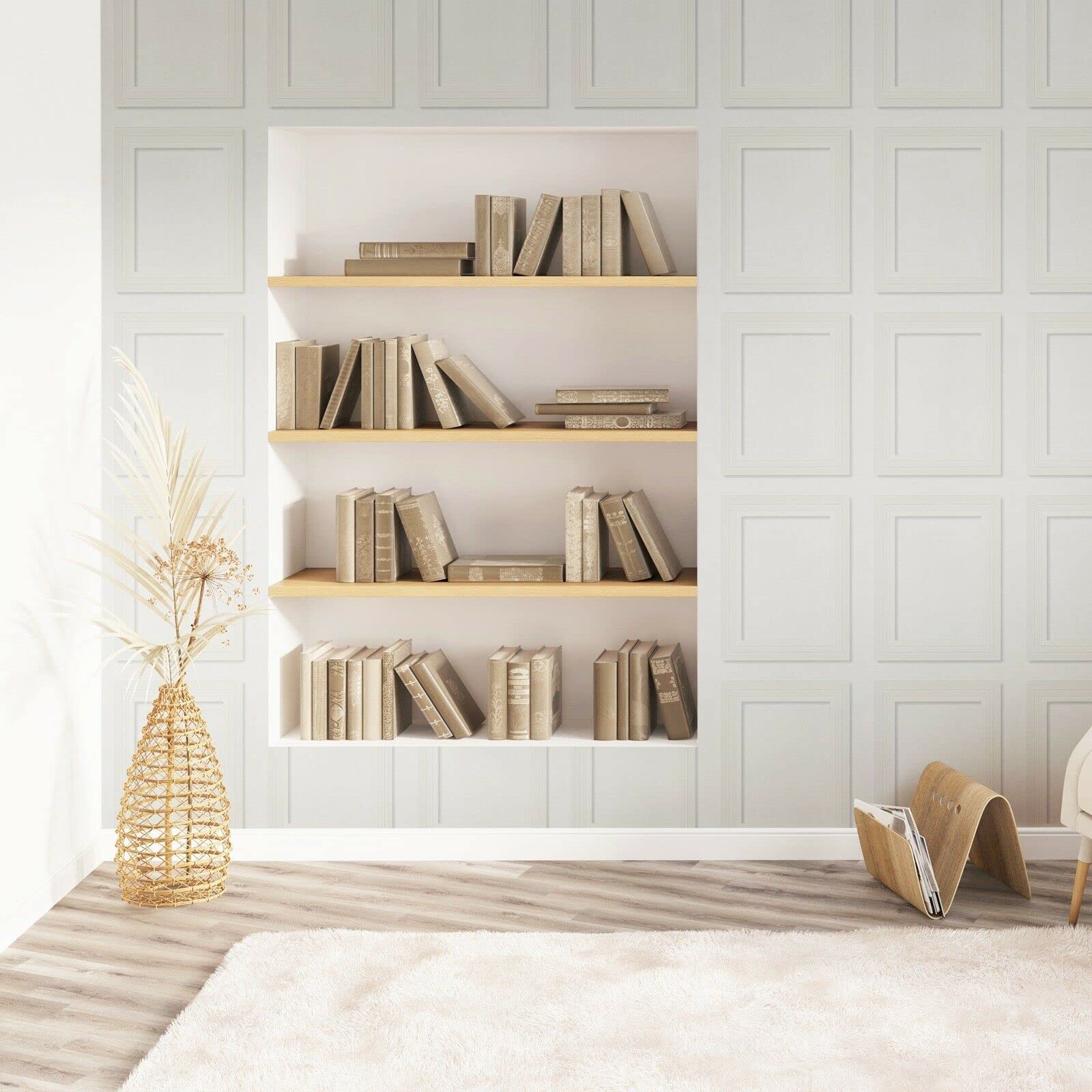 SOPHIE LAURENCE Luxury Thick Textured Paintable White Wood Panel Wallpaper for Living Room Bedroom 0.53m x 10m Size (White)