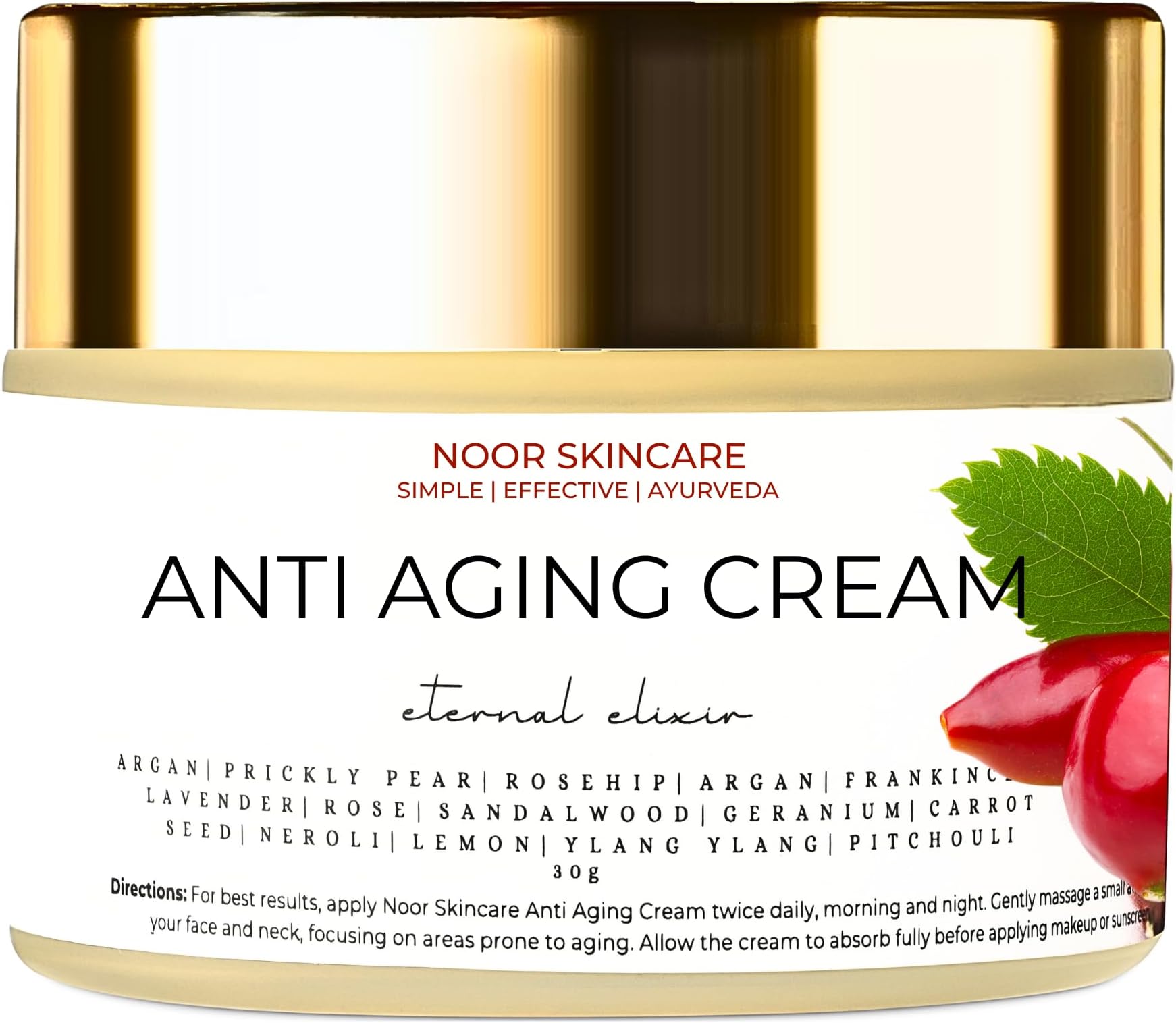 Noor Skincare Anti Aging Cream For Women, Night Cream For Glowing Skin, Natural, Organic, Anti Ageing, Anti Wrinkles, Skin Tightening Moisturizer For Face Glow, Dry & Oily Skin (30gm)