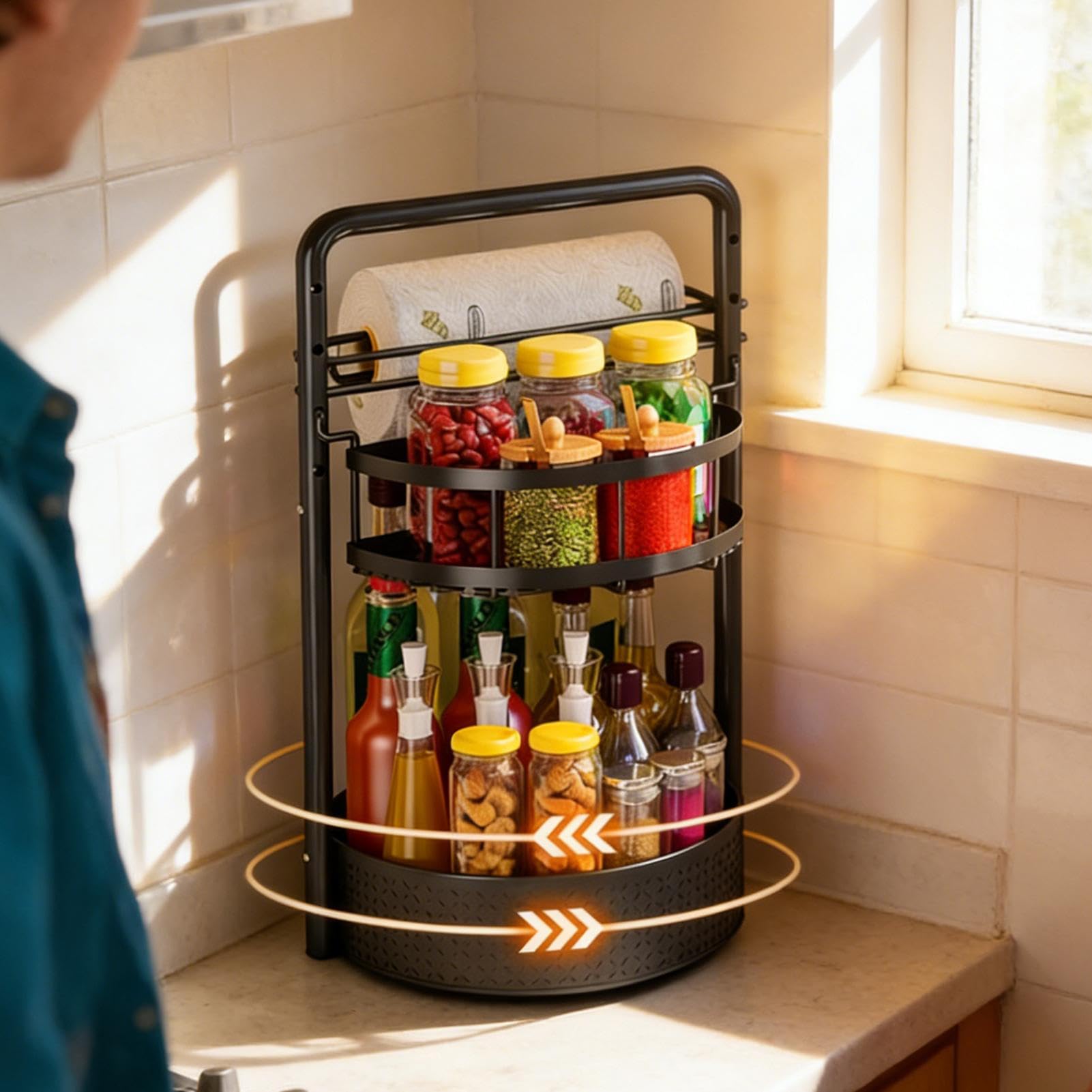 Especiero Giratorio Organizador de 2 Niveles de Encimera con Soporte para | Almacenamiento para Condimentos para Cocina Despensa Dormitorio Estufa Apartamento Gabinete
