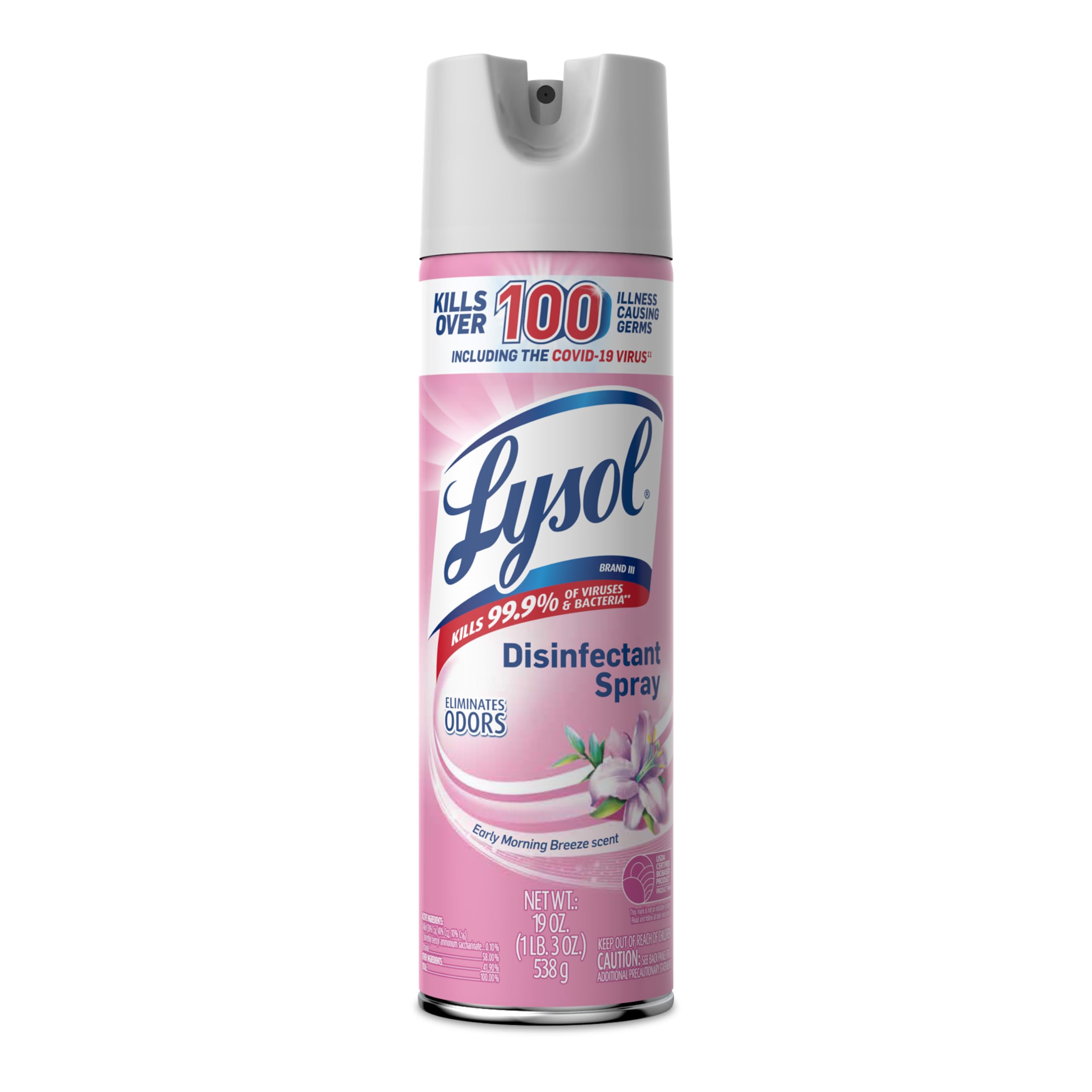 Lysol Disinfectant Spray, Sanitizer, Deodorizer, Morning Breeze, 19 oz | Multi-Surface Disinfecting & Sanitizing Antibacterial Room Spray, Deodorizer Spray, Home & Bathroom Cleaning Supplies